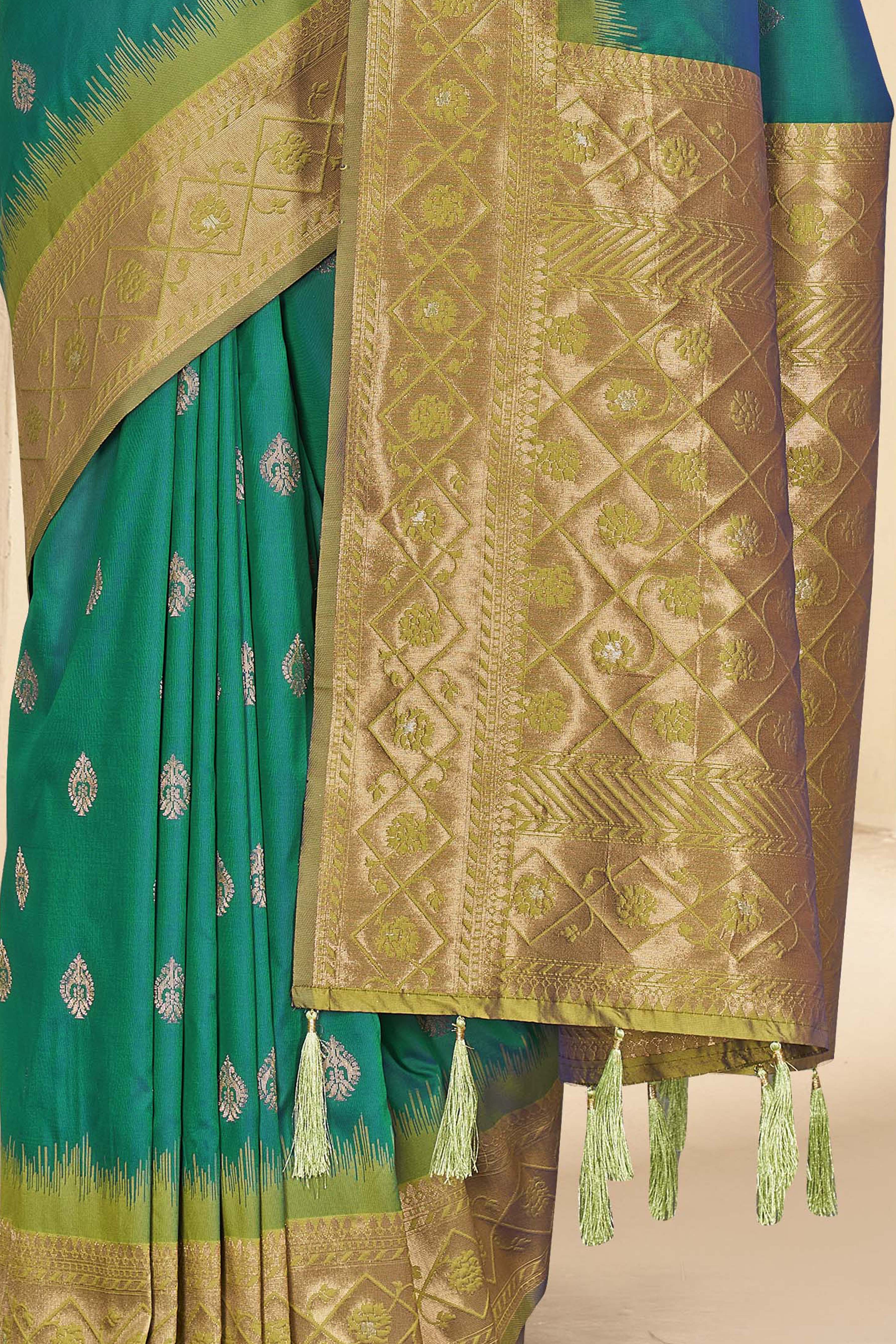 Dark Green Wedding Wear Pure Silk Saree