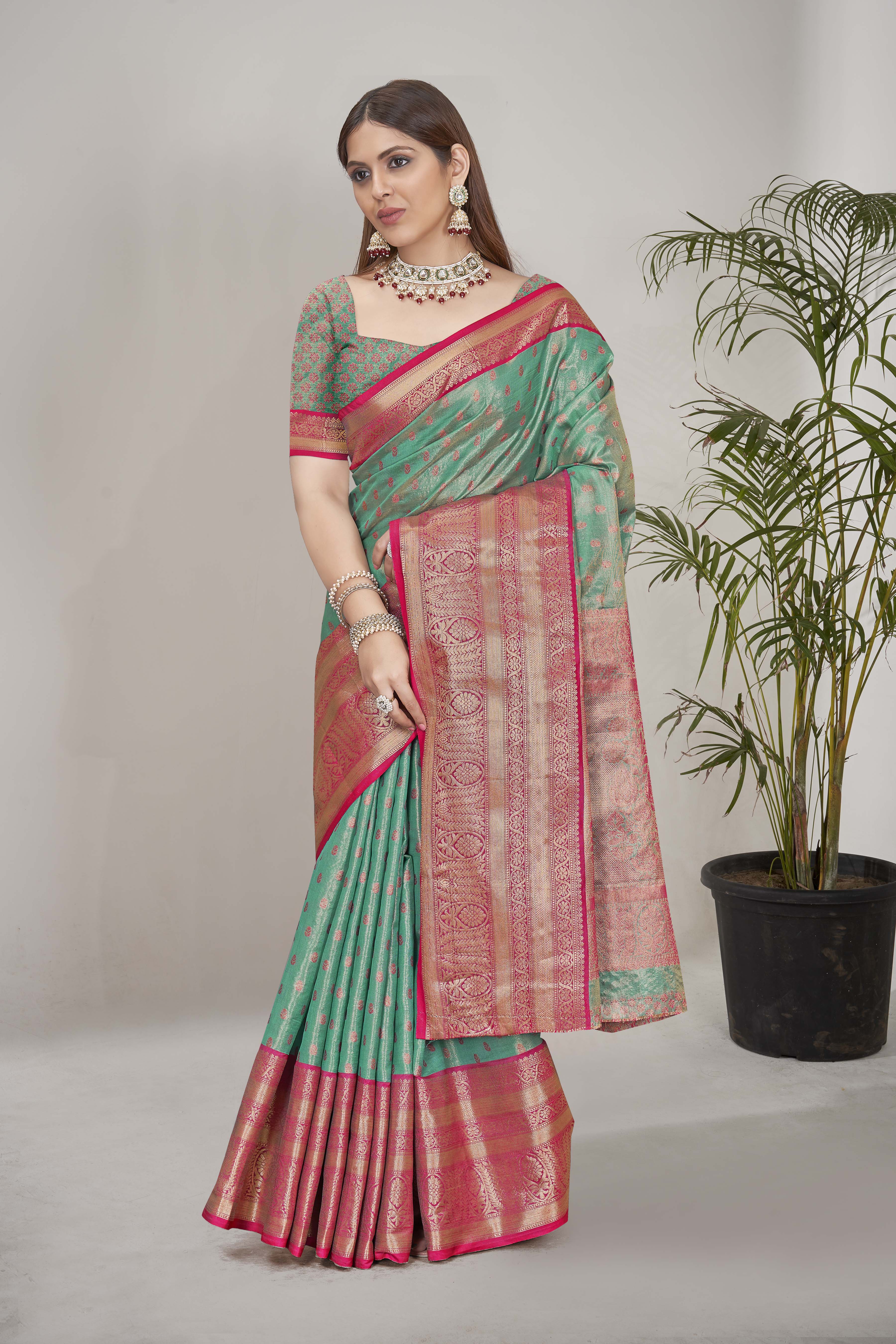 Traditional Tissue Silk Fancy Green Saree