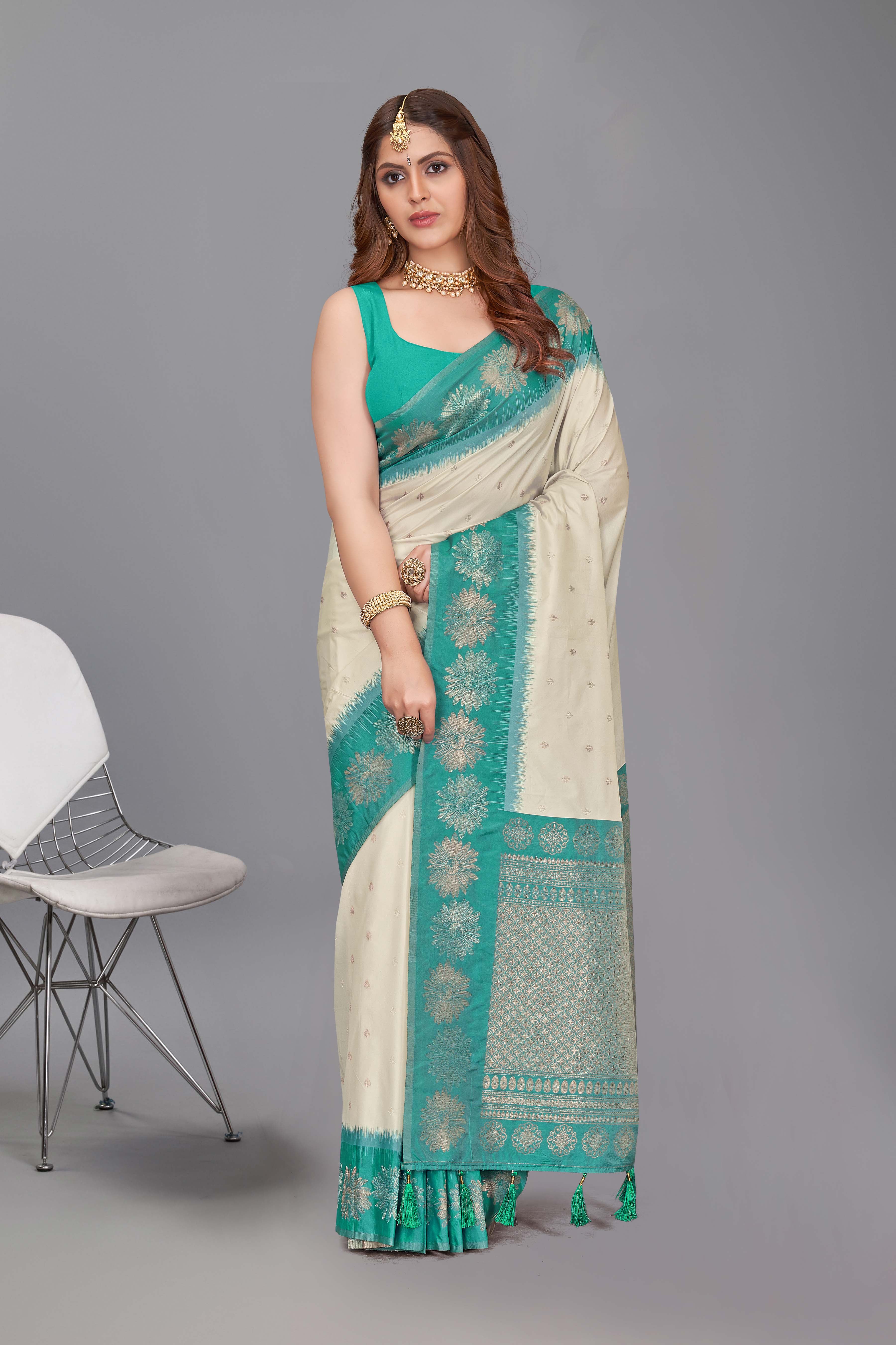 White Color Pure Silk Heavy Saree