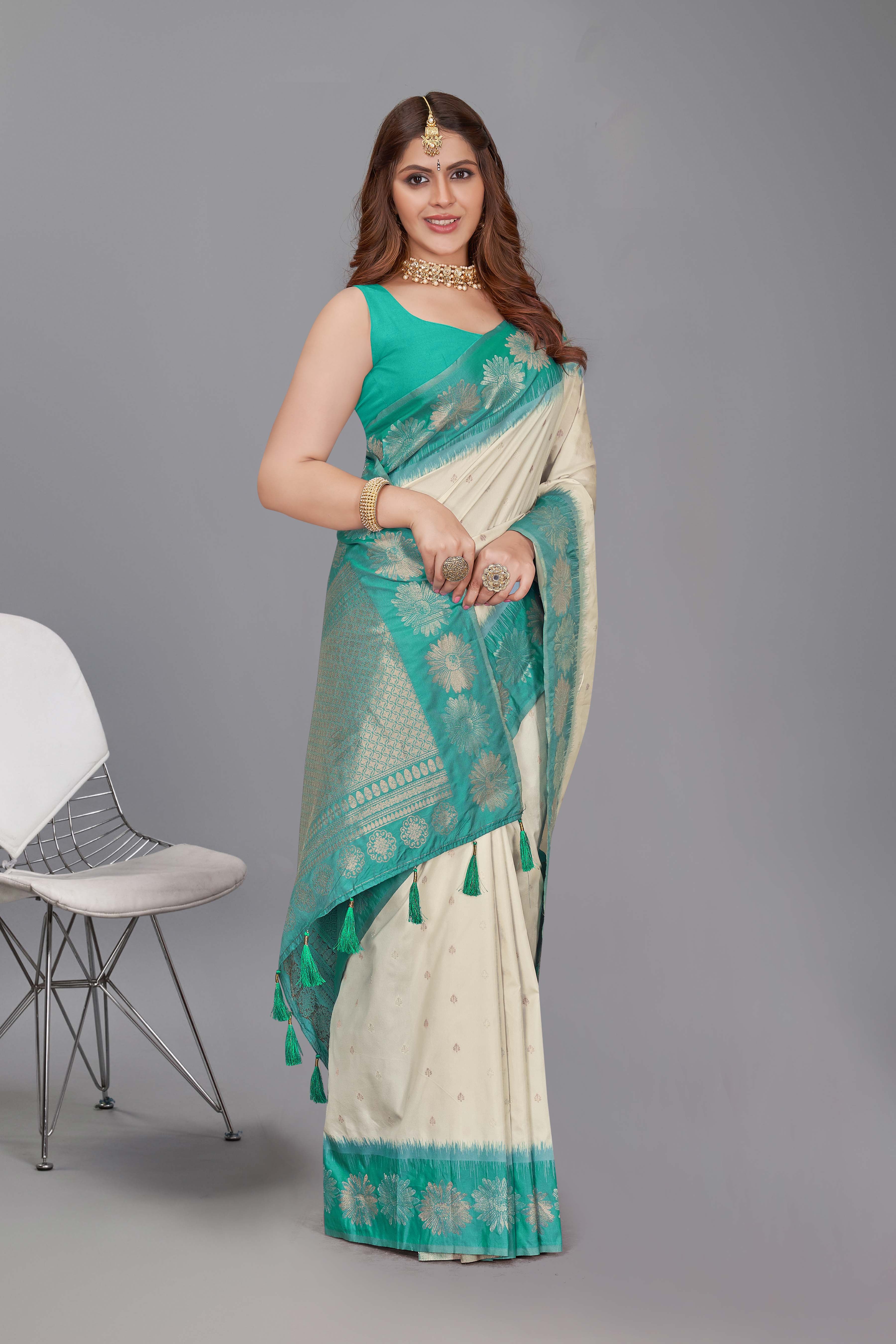 White Color Pure Silk Heavy Saree