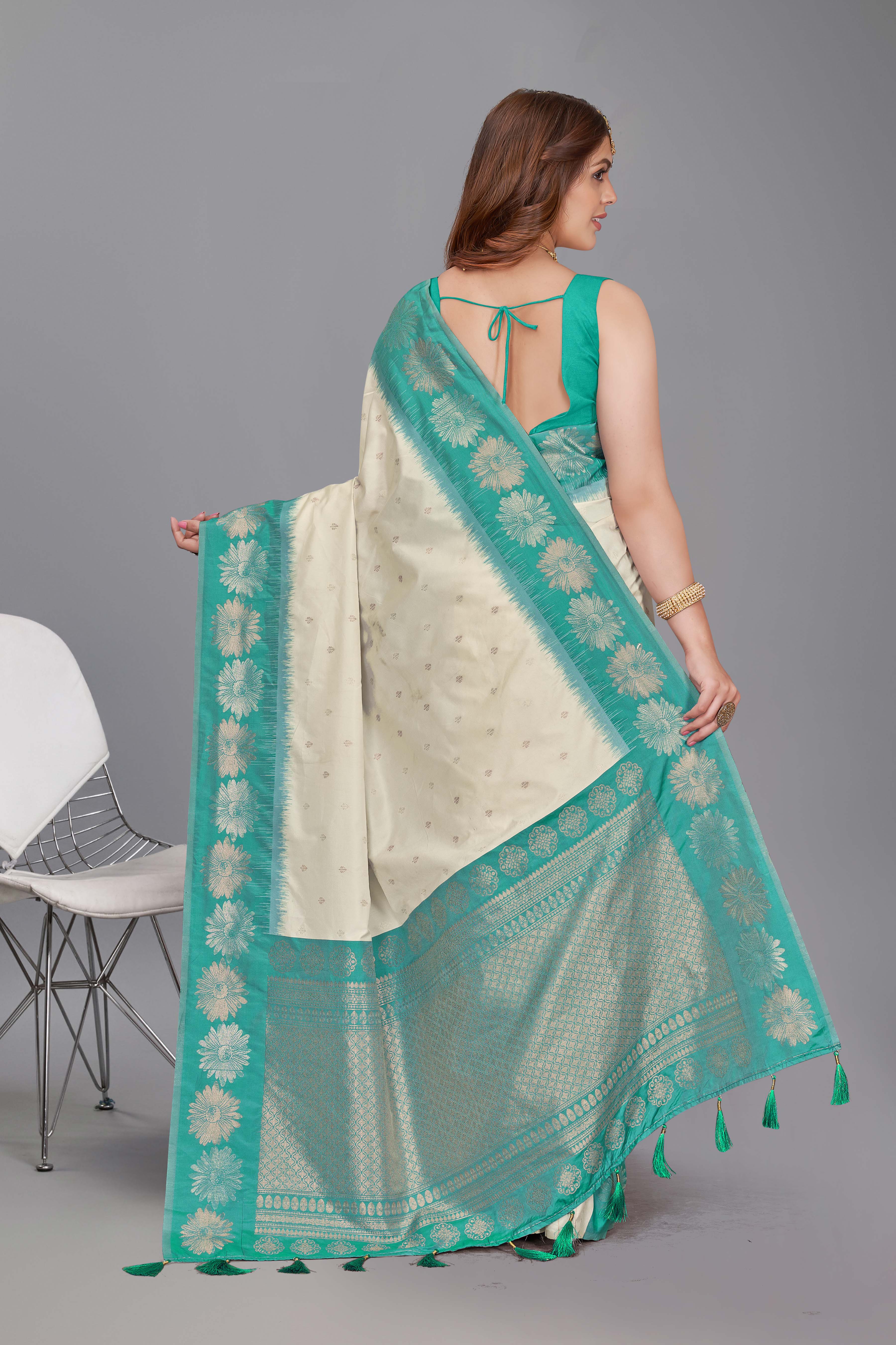 White Color Pure Silk Heavy Saree