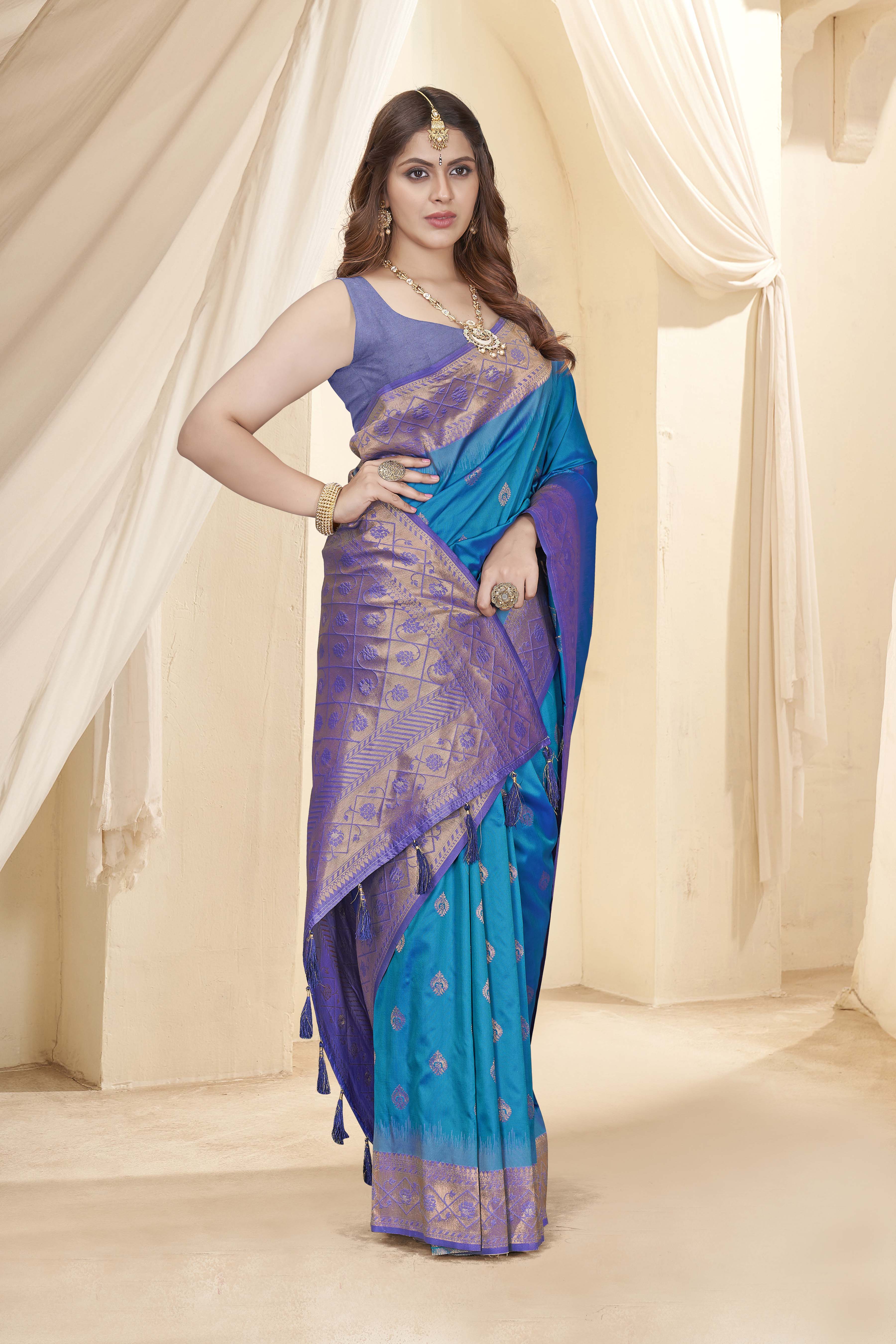 Heavy Pure Silk Blue Color Soft Saree