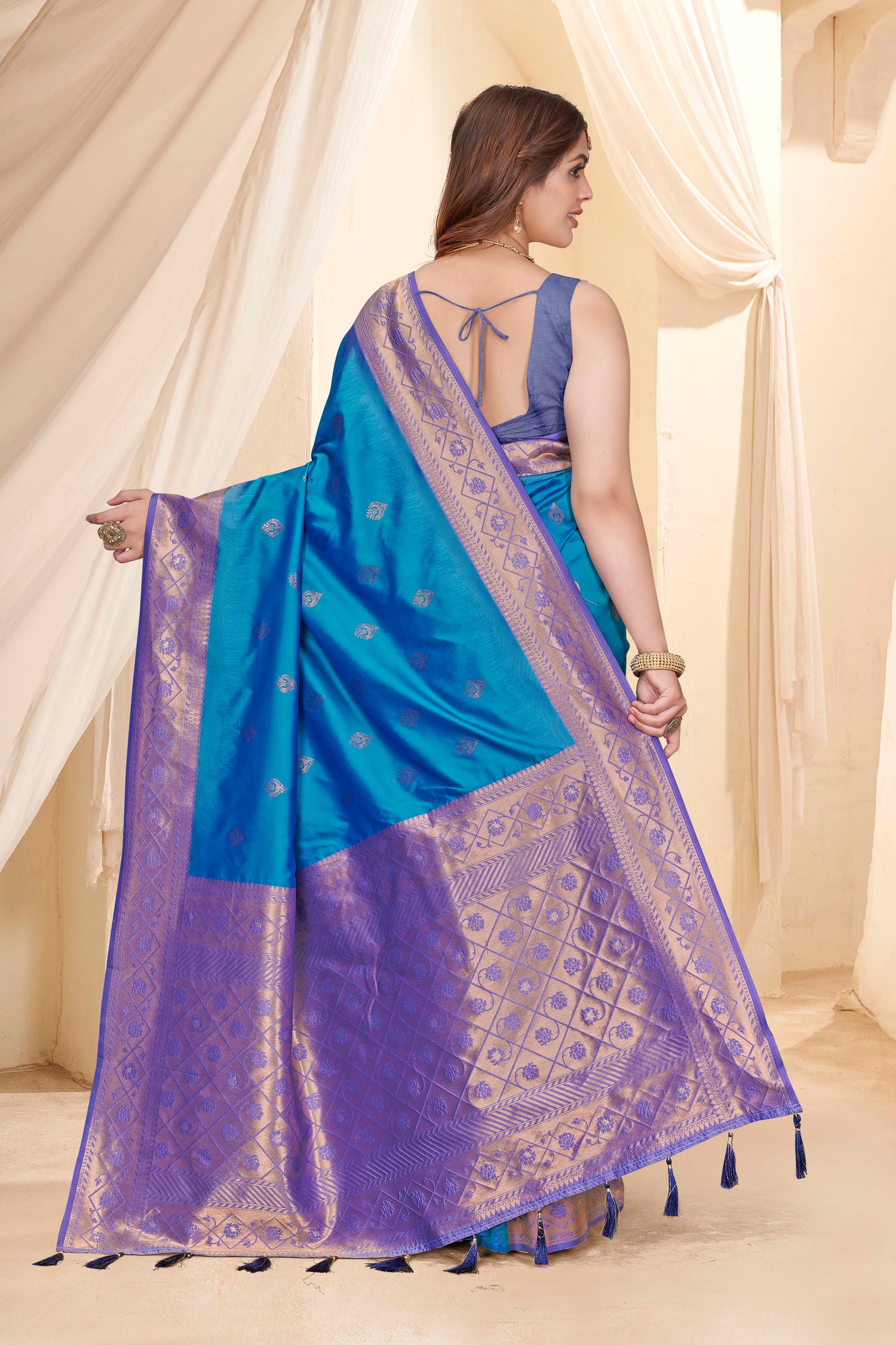 Heavy Pure Silk Blue Color Soft Saree