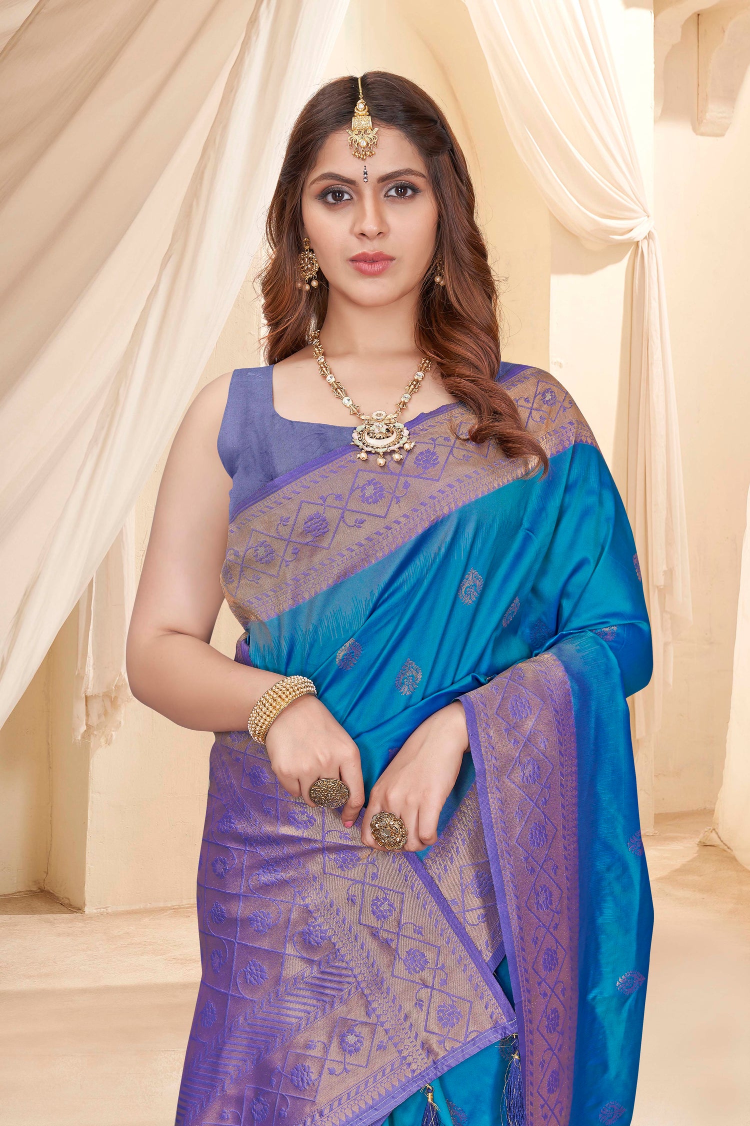 Heavy Pure Silk Blue Color Soft Saree