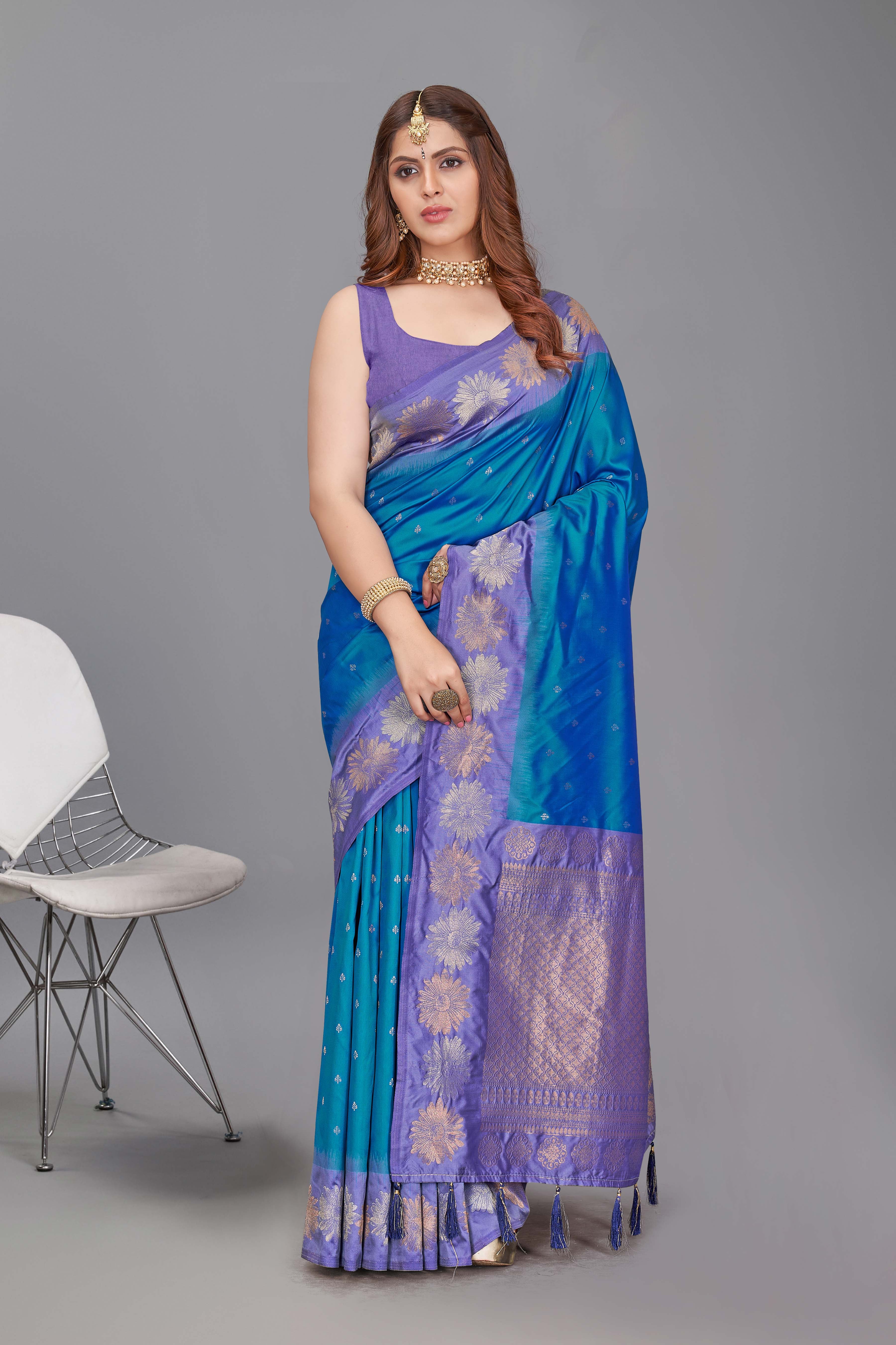 Designer Blue Color Pure Silk Saree