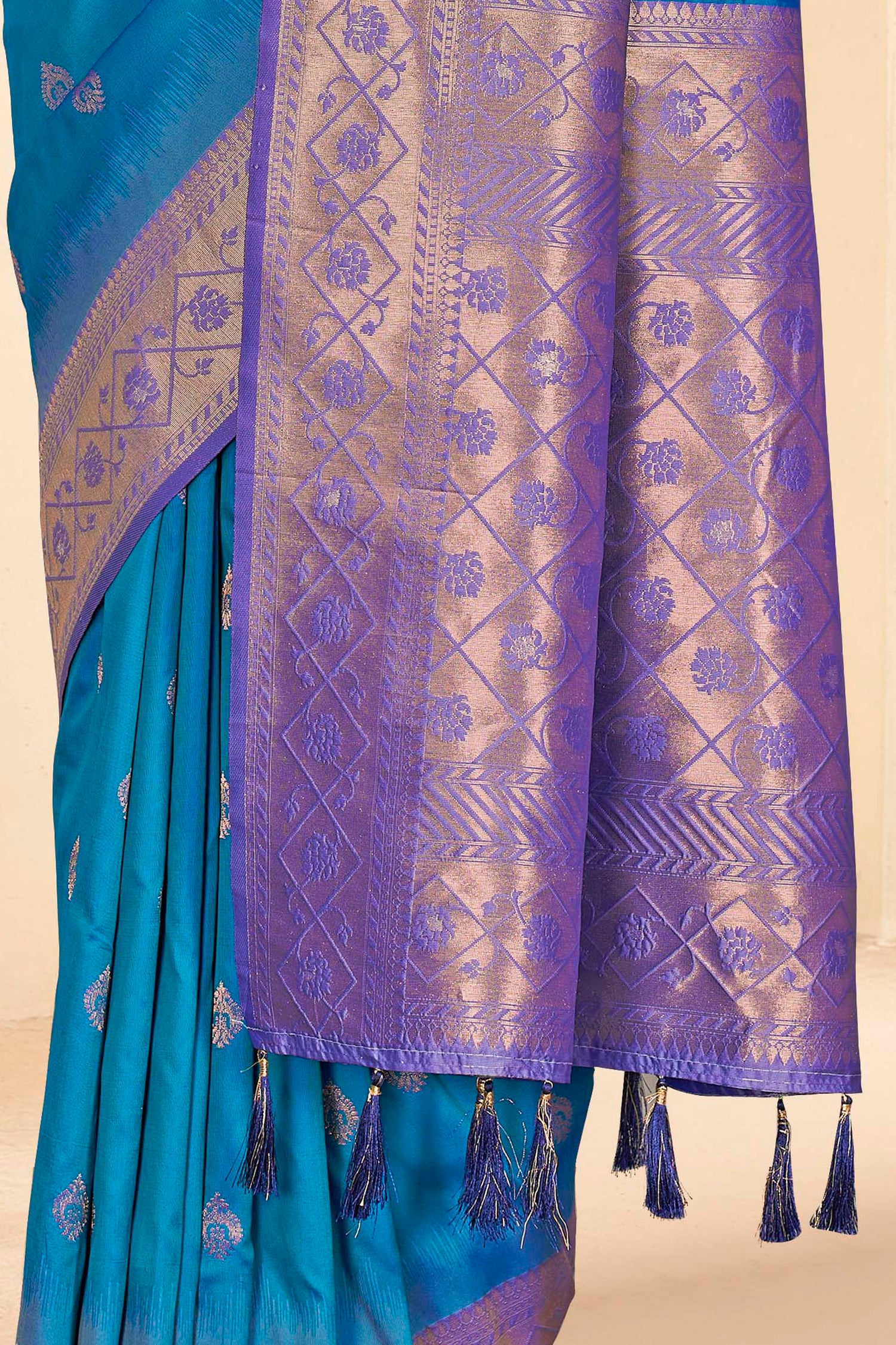 Heavy Pure Silk Blue Color Soft Saree