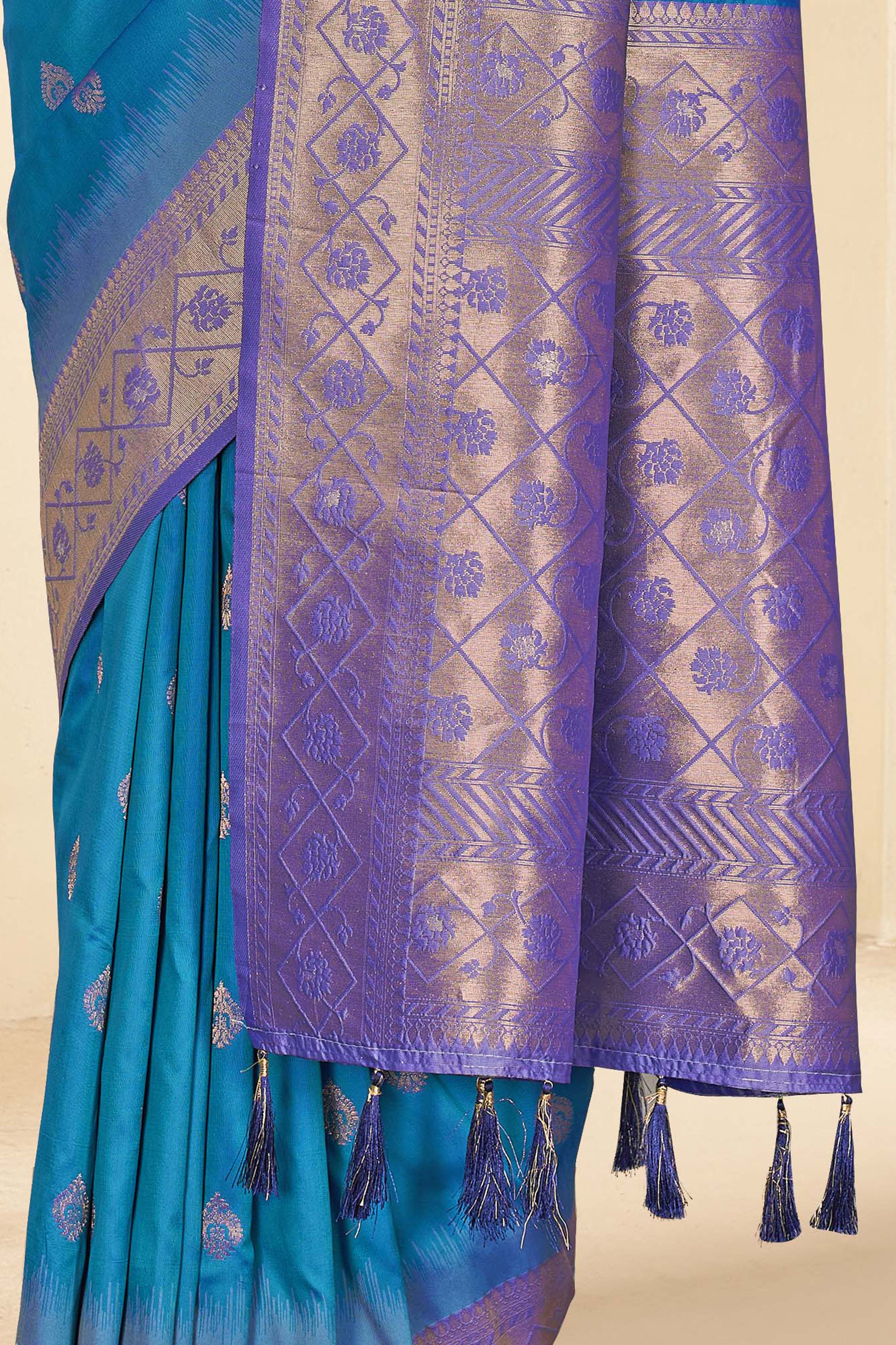 Heavy Pure Silk Blue Color Soft Saree