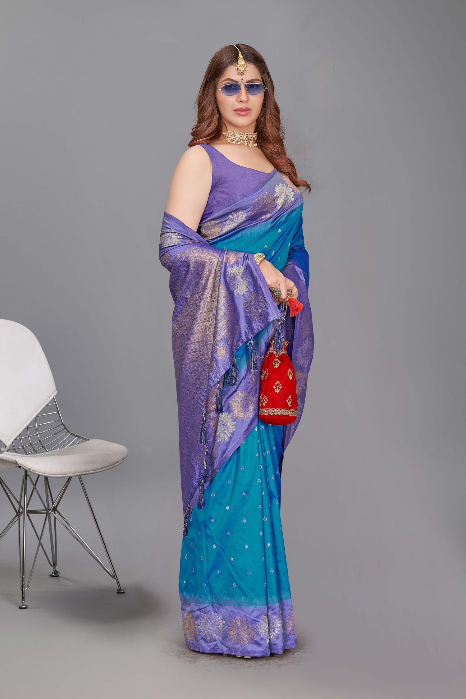 Designer Blue Color Pure Silk Saree