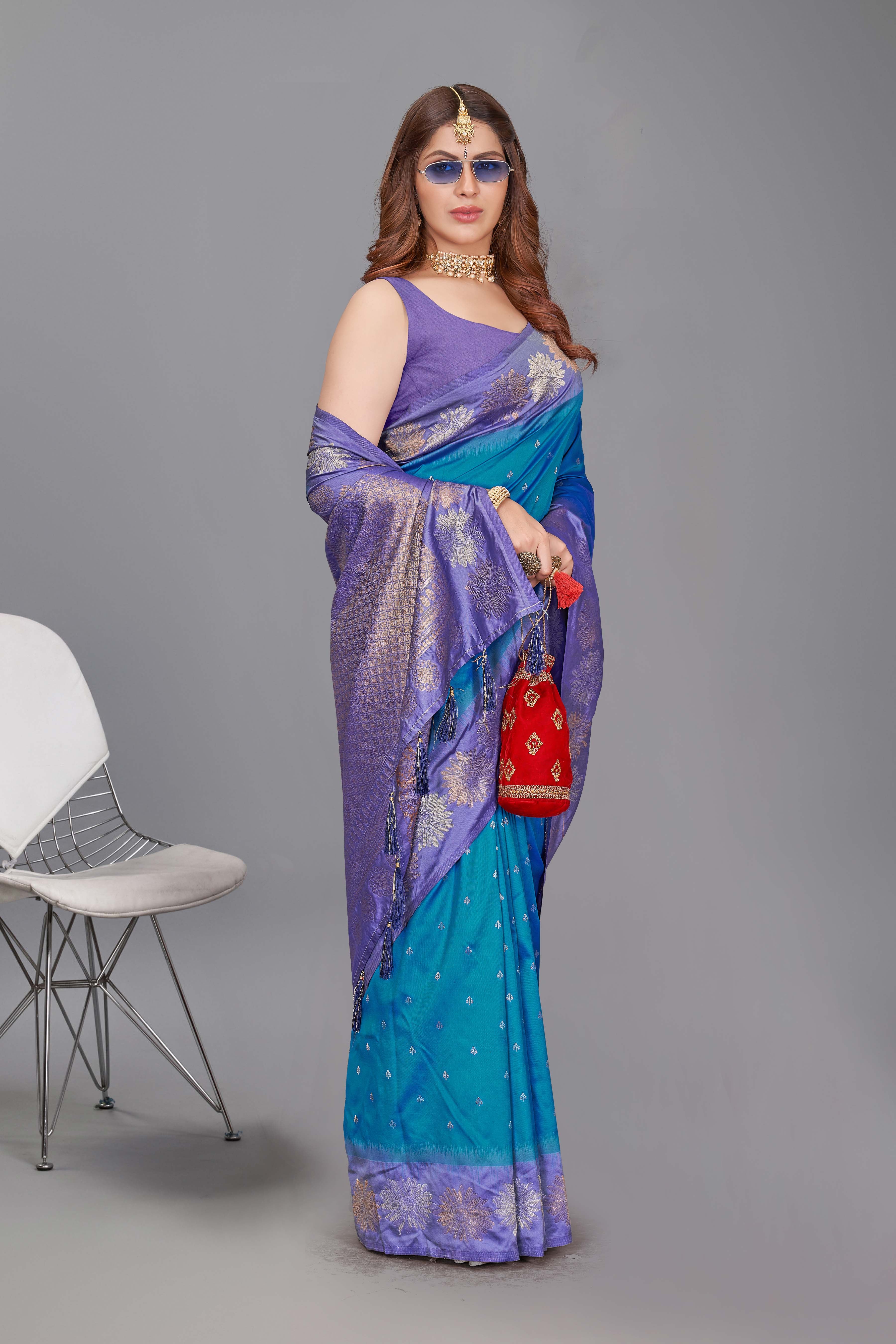 Designer Blue Color Pure Silk Saree
