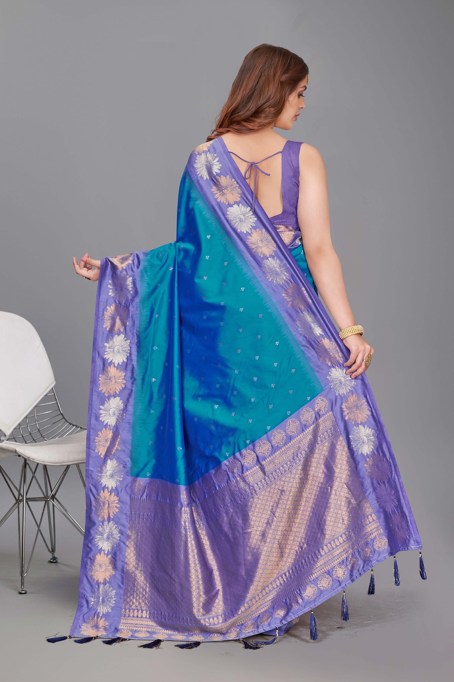 Designer Blue Color Pure Silk Saree