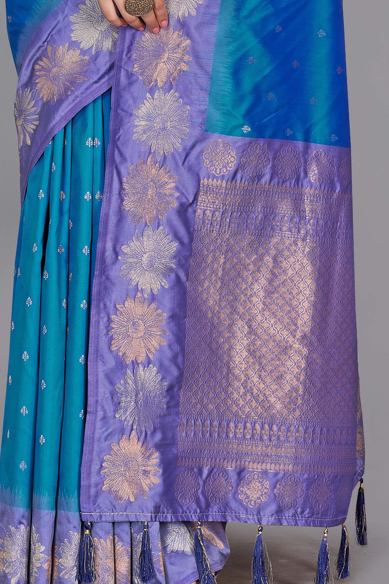 Designer Blue Color Pure Silk Saree