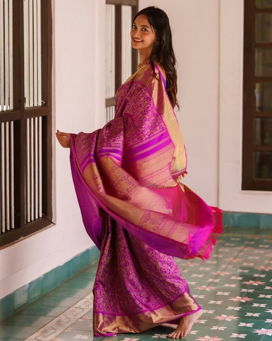 Kanjivaram Silk Pink Party Wear Saree
