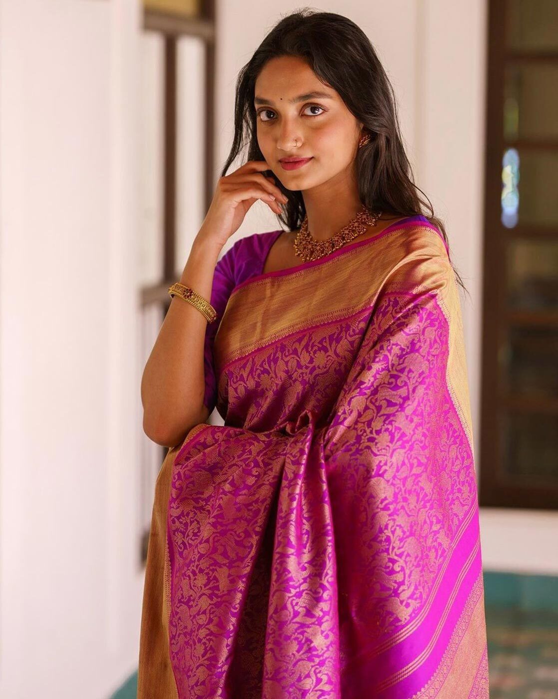 Kanjivaram Silk Pink Party Wear Saree