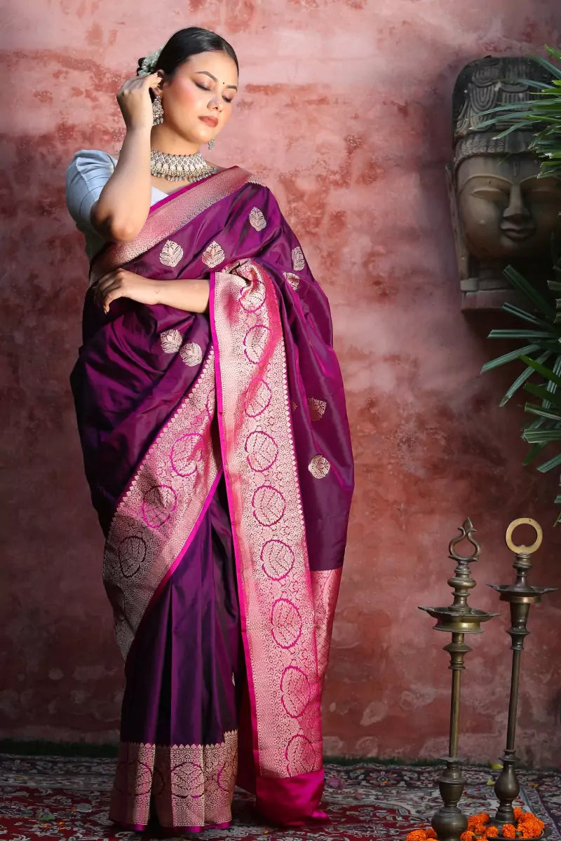 Royal Golden Purple Banarasi Silk Saree