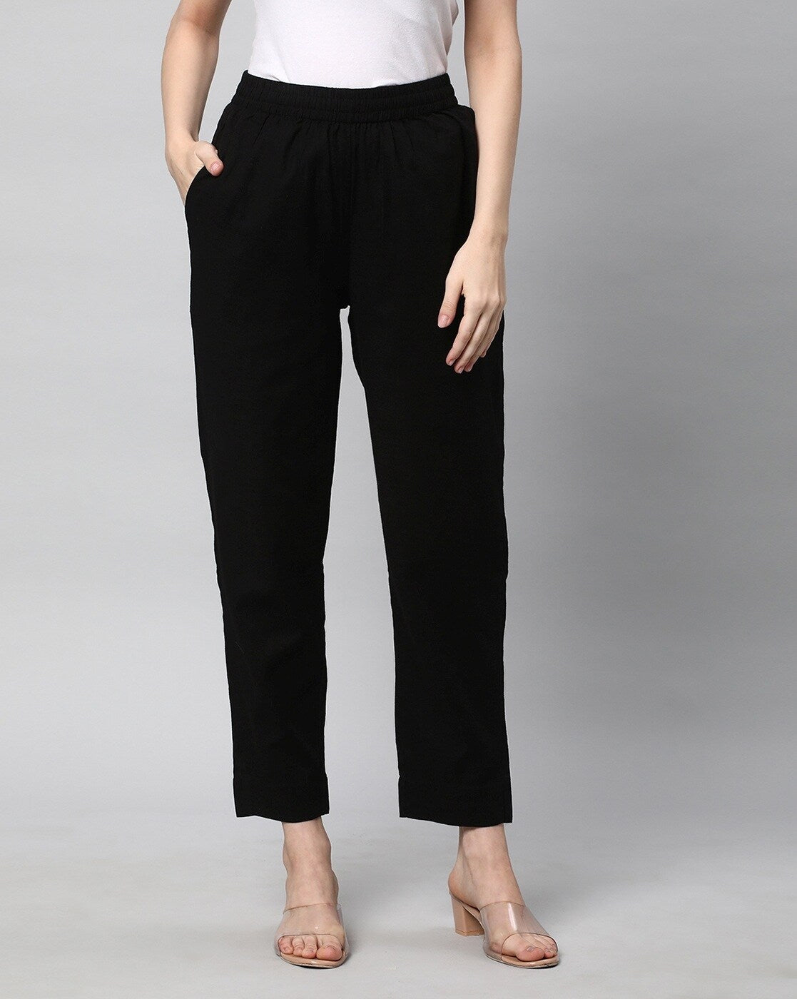 Relaxed Straight Leg Trousers ( Black )