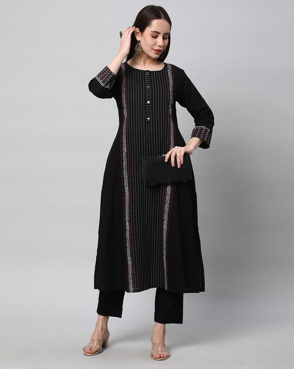 Relaxed Straight Leg Trousers ( Black )