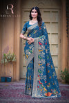 Party Wear Pure Silk Blue Trendy Saree