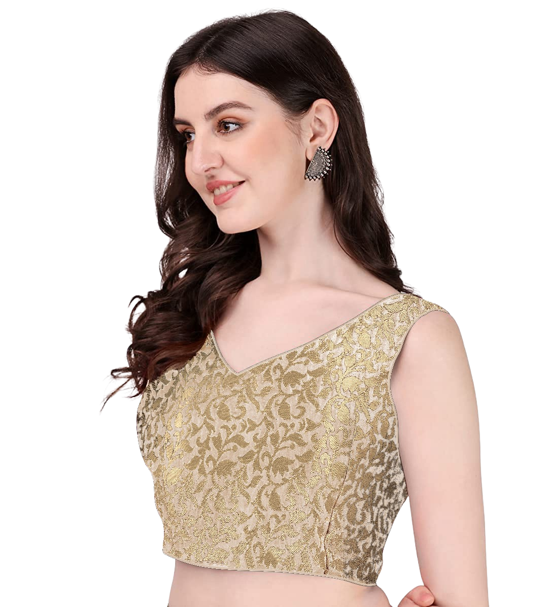 Printed Golden Latest Design V neck Readymade Blouse
