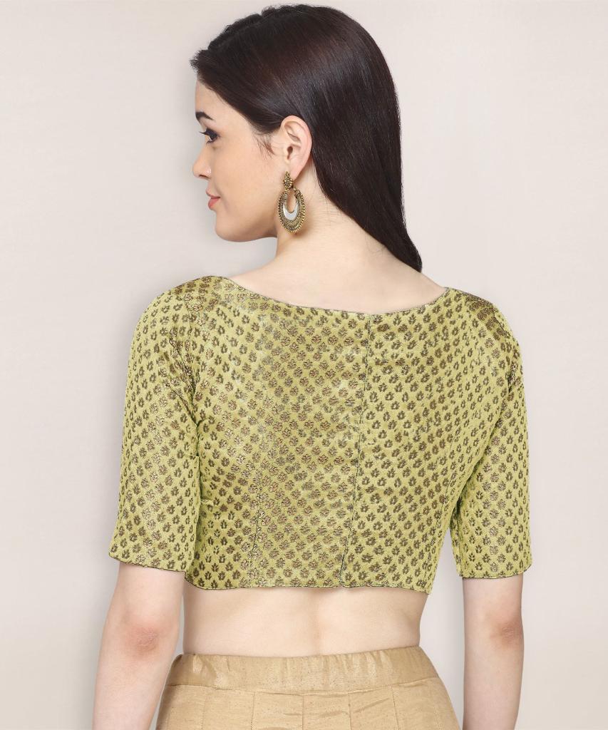 Golden Party Wear Boat Neck Readymade Brocade Blouse