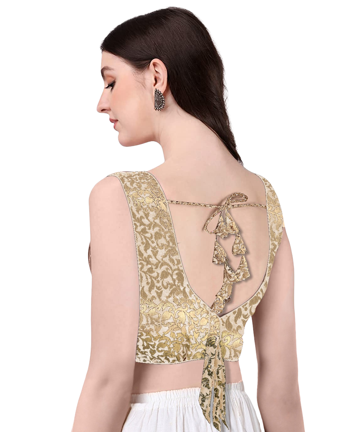 Printed Golden Latest Design V neck Readymade Blouse