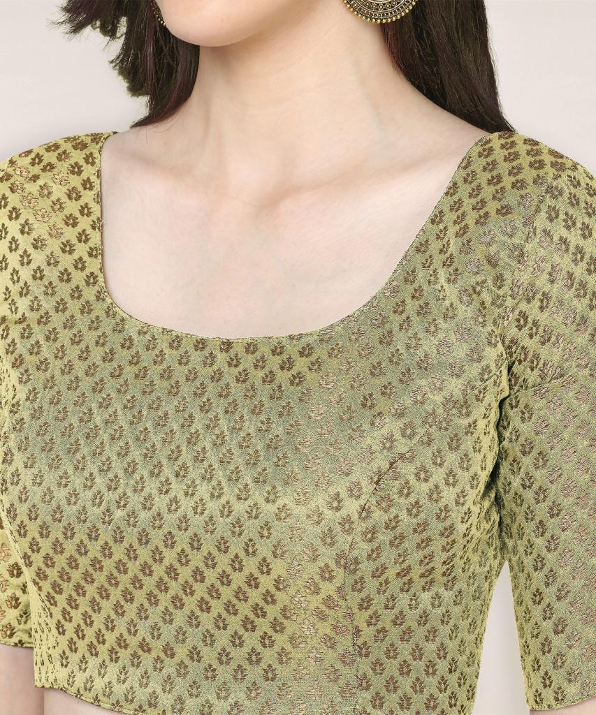 Golden Party Wear Boat Neck Readymade Brocade Blouse