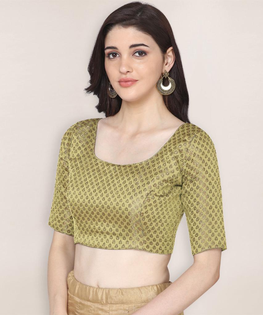 Golden Party Wear Boat Neck Readymade Brocade Blouse