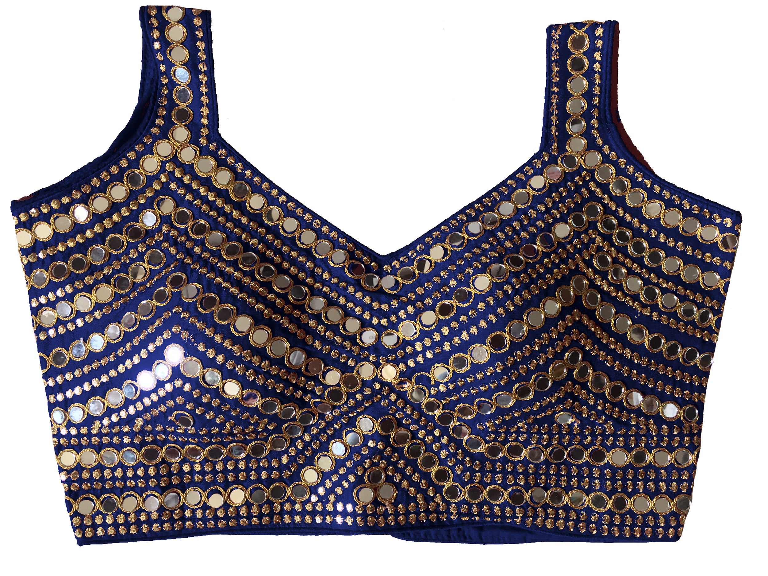 Sleeveless Embroidery Mirror Work Party Wear Blue Blouse