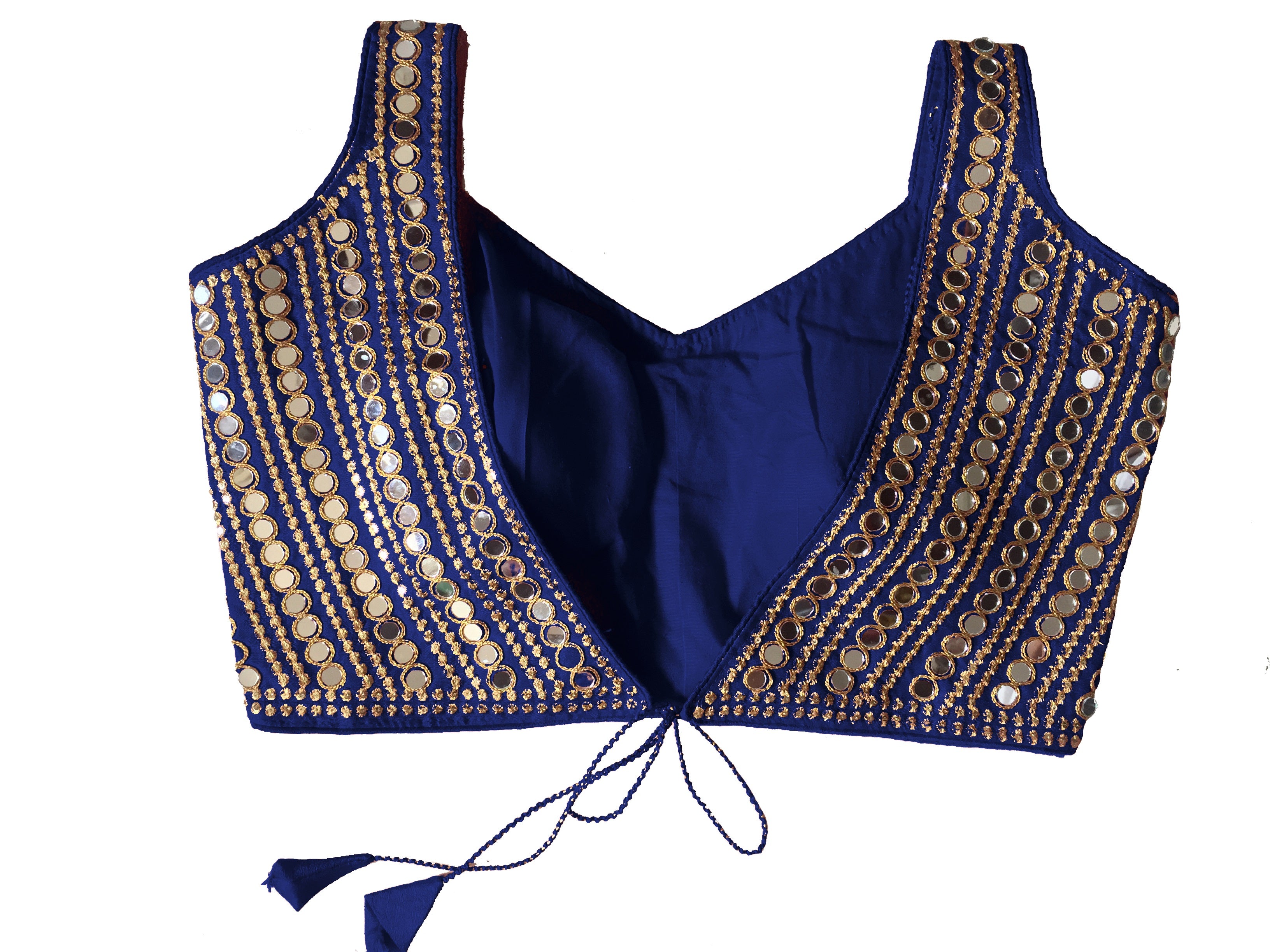Sleeveless Embroidery Mirror Work Party Wear Blue Blouse