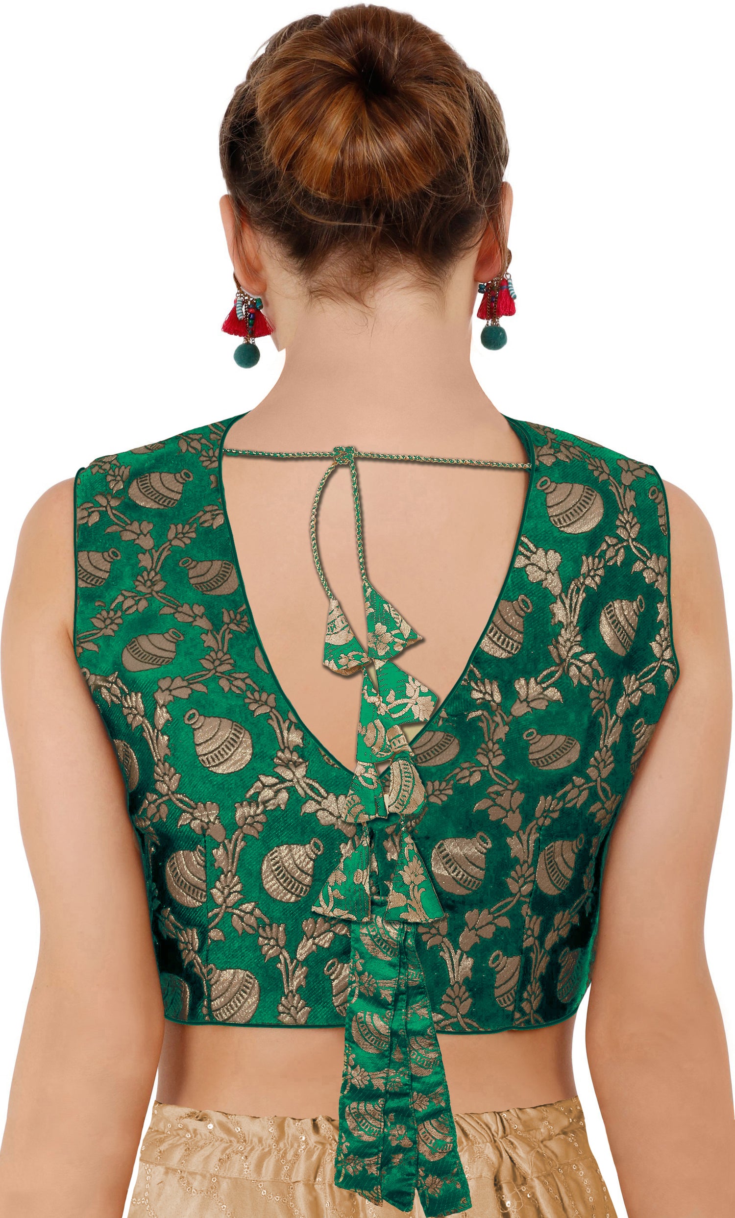 V Neck Sleeveless Party Wear Green Readymade Blouse