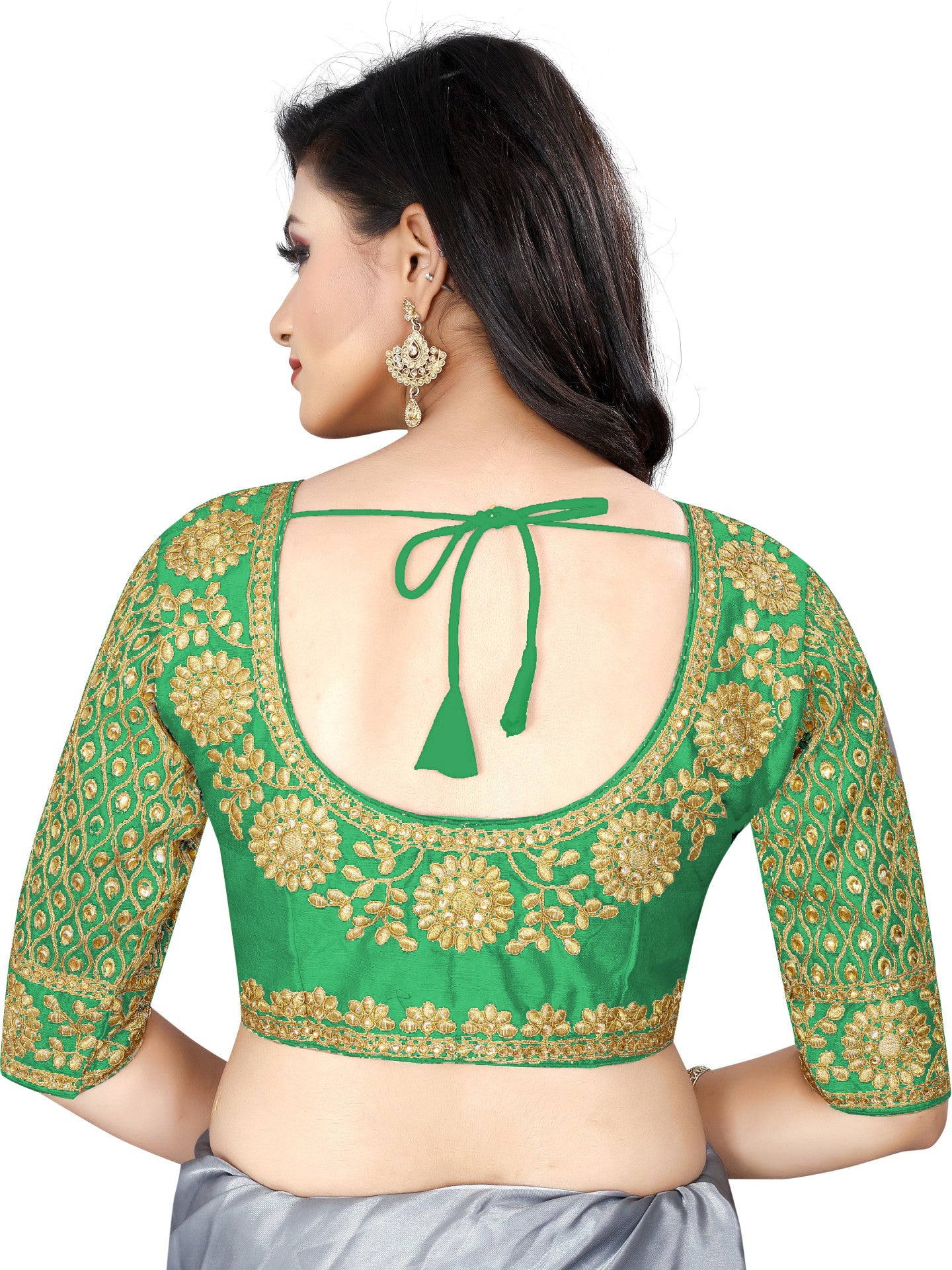 Party Wear Green Color Satin Silk Readymade Free Size Blouse