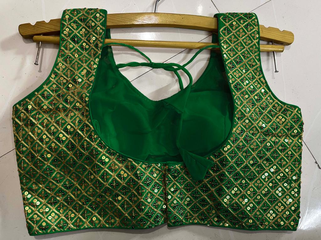 Heavy Sequence Work U Neck Green Color Readymade Blouse