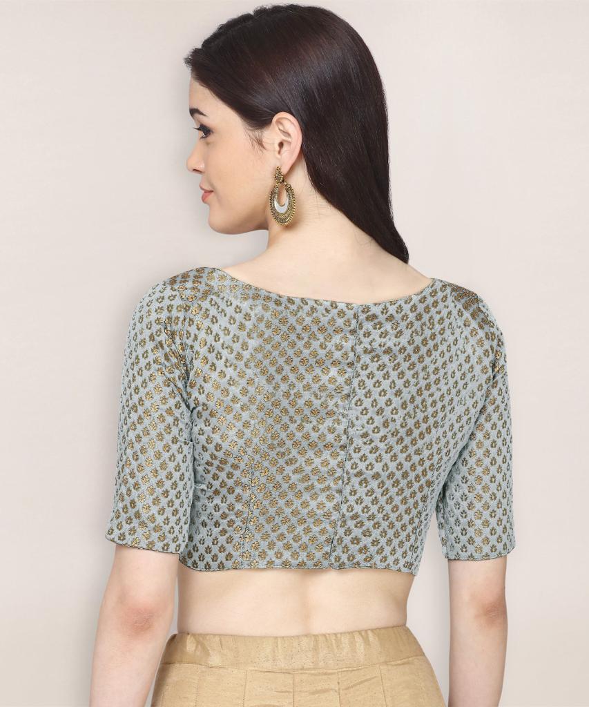 Traditional Brocade Grey Color Readymade Boat Neck Blouse