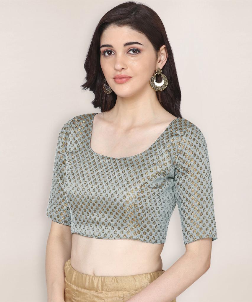 Traditional Brocade Grey Color Readymade Boat Neck Blouse