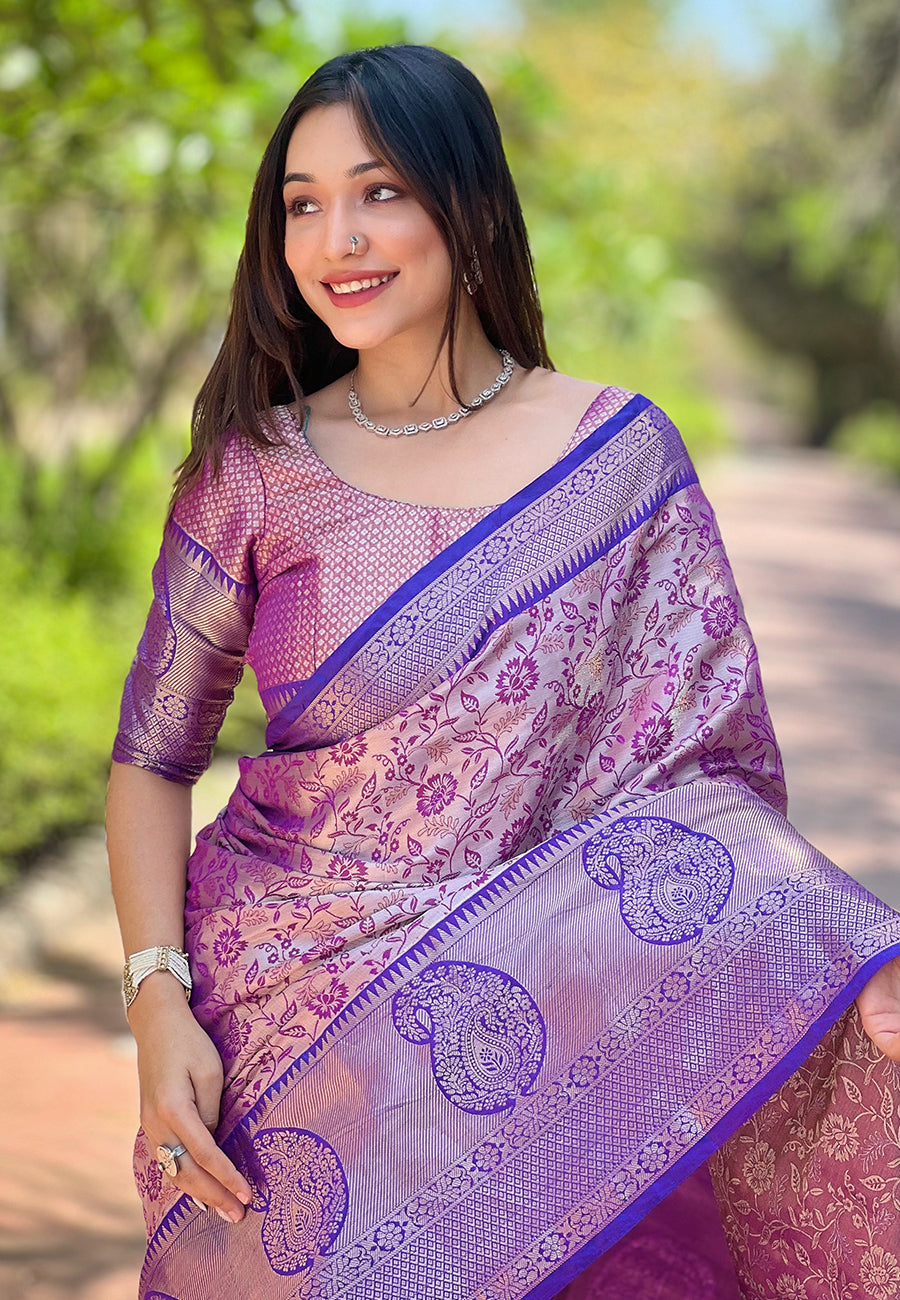 New Design Kanchipuram Silk Purple Saree