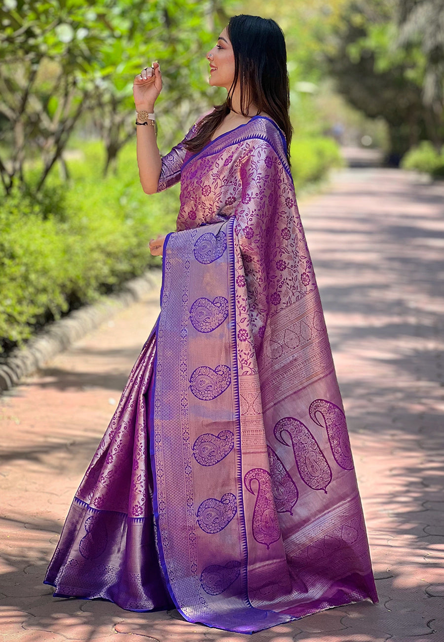 New Design Kanchipuram Silk Purple Saree