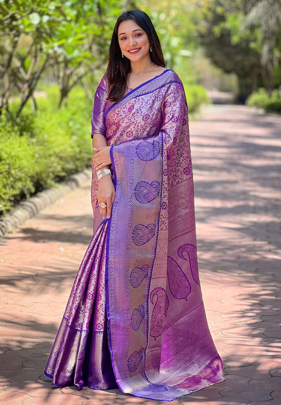 New Design Kanchipuram Silk Purple Saree