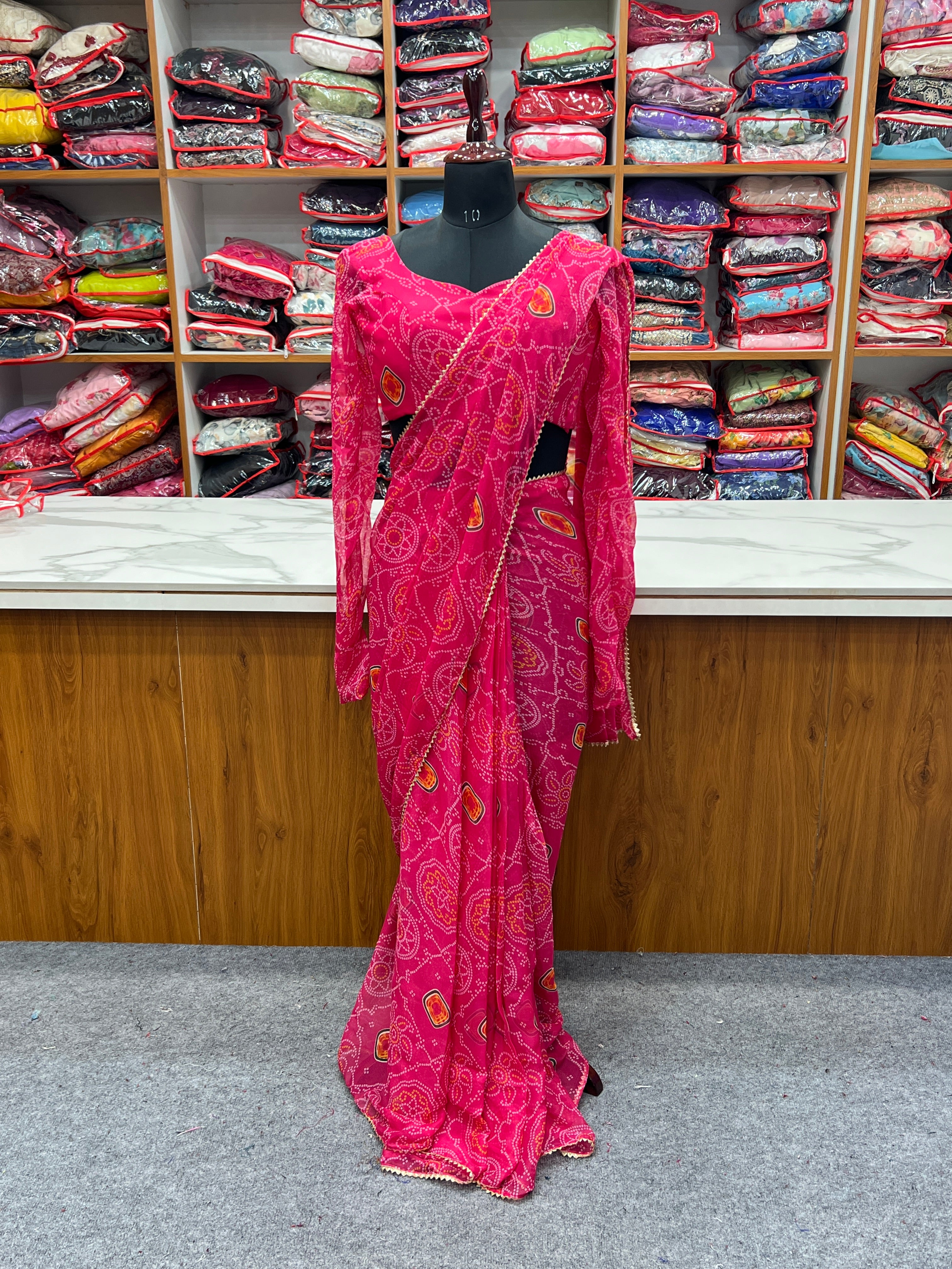 Ready To Wear Chiffon Beautiful Pink Color Saree