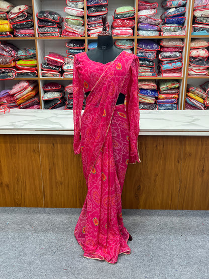Ready To Wear Chiffon Beautiful Pink Color Saree