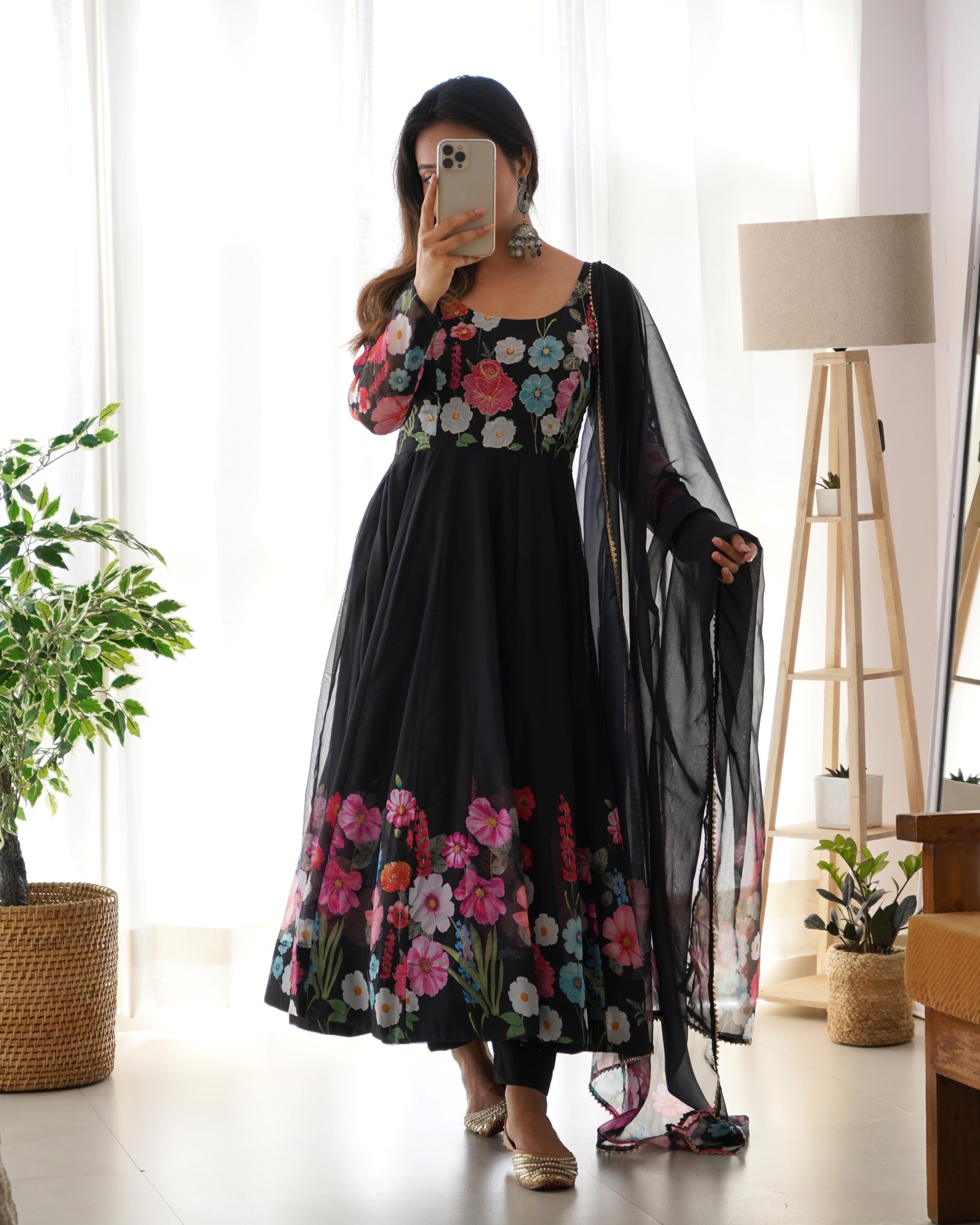 New Collection Hand Worked Organza Ready To Wear Black Suit