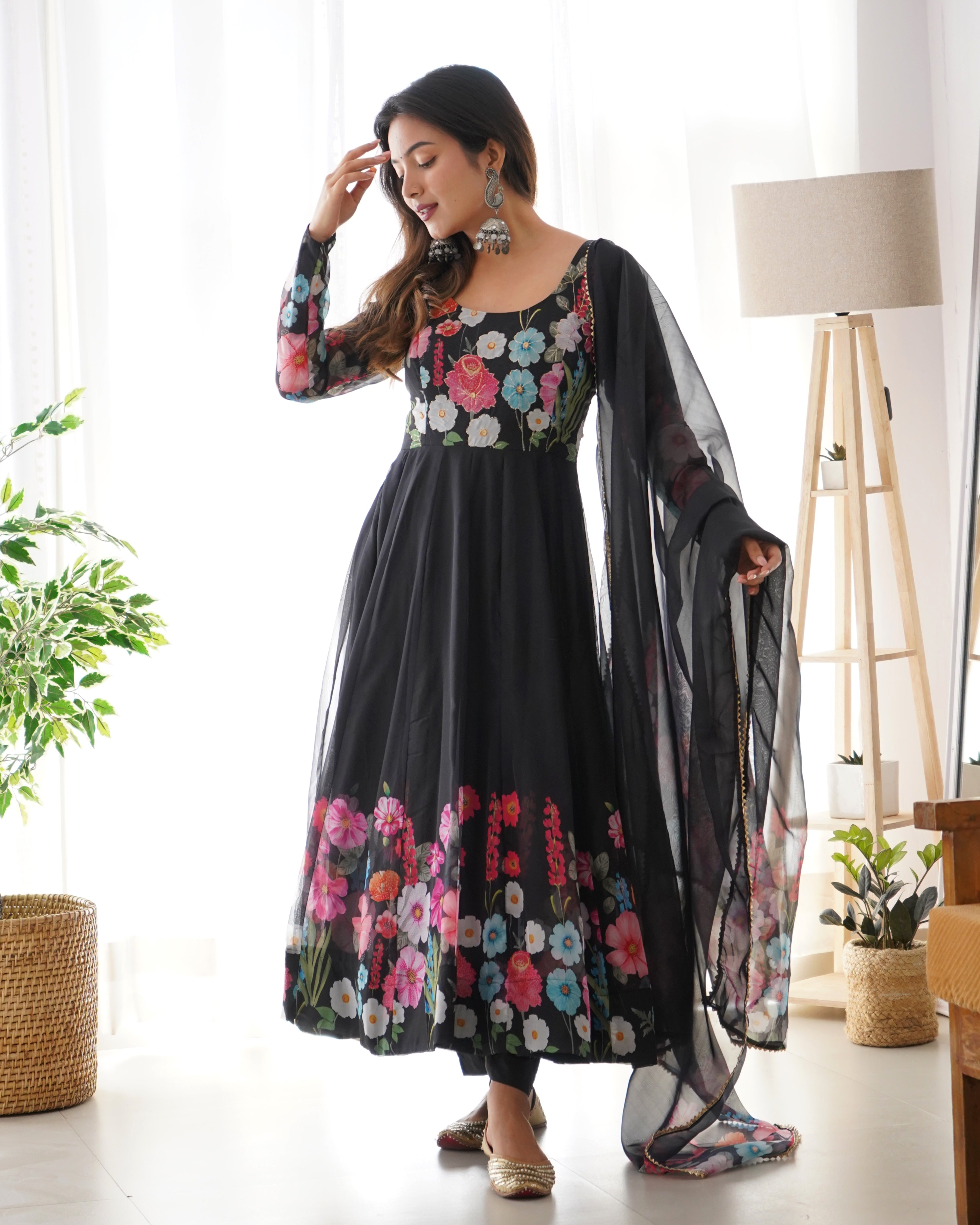 New Collection Hand Worked Organza Ready To Wear Black Suit
