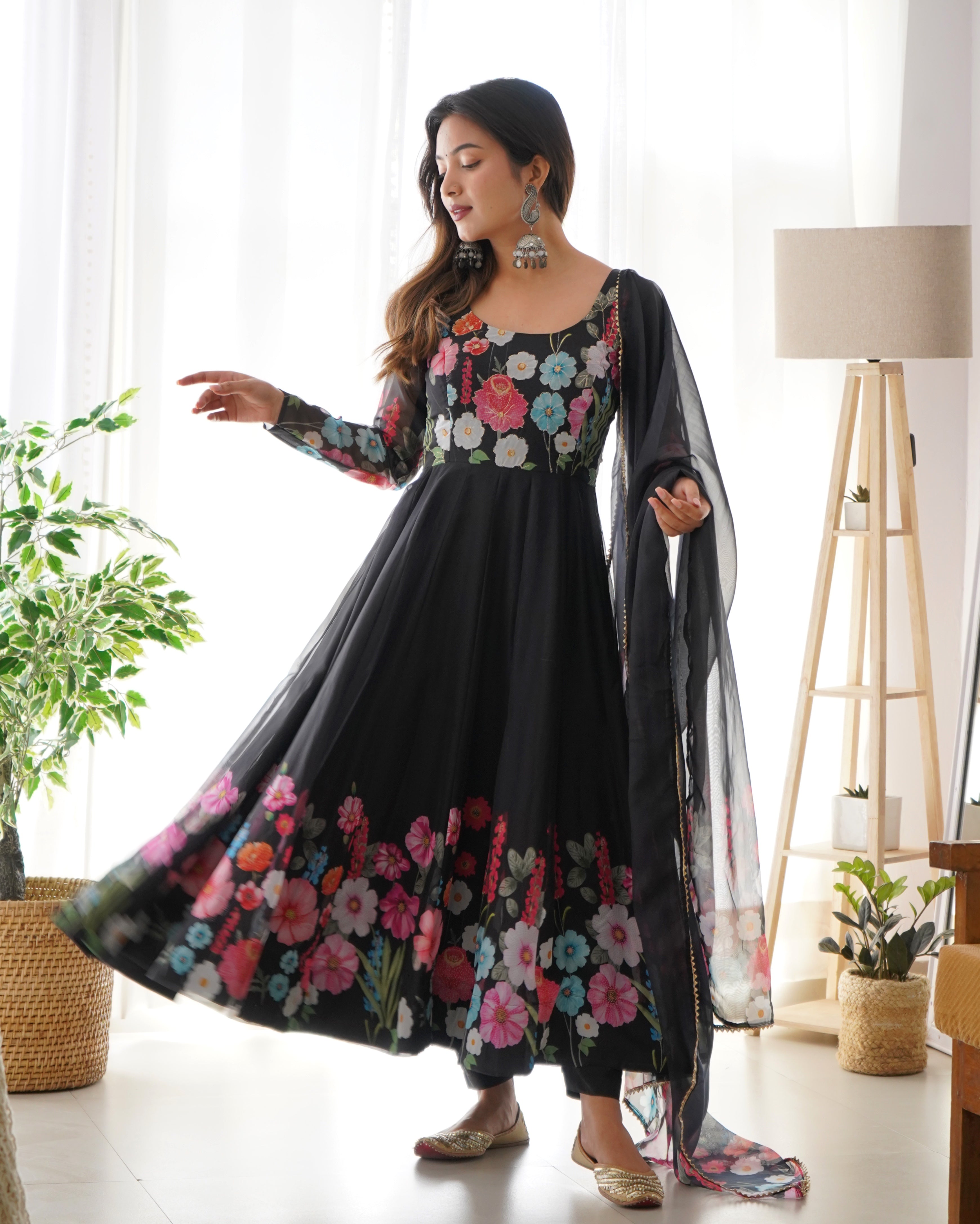 New Collection Hand Worked Organza Ready To Wear Black Suit