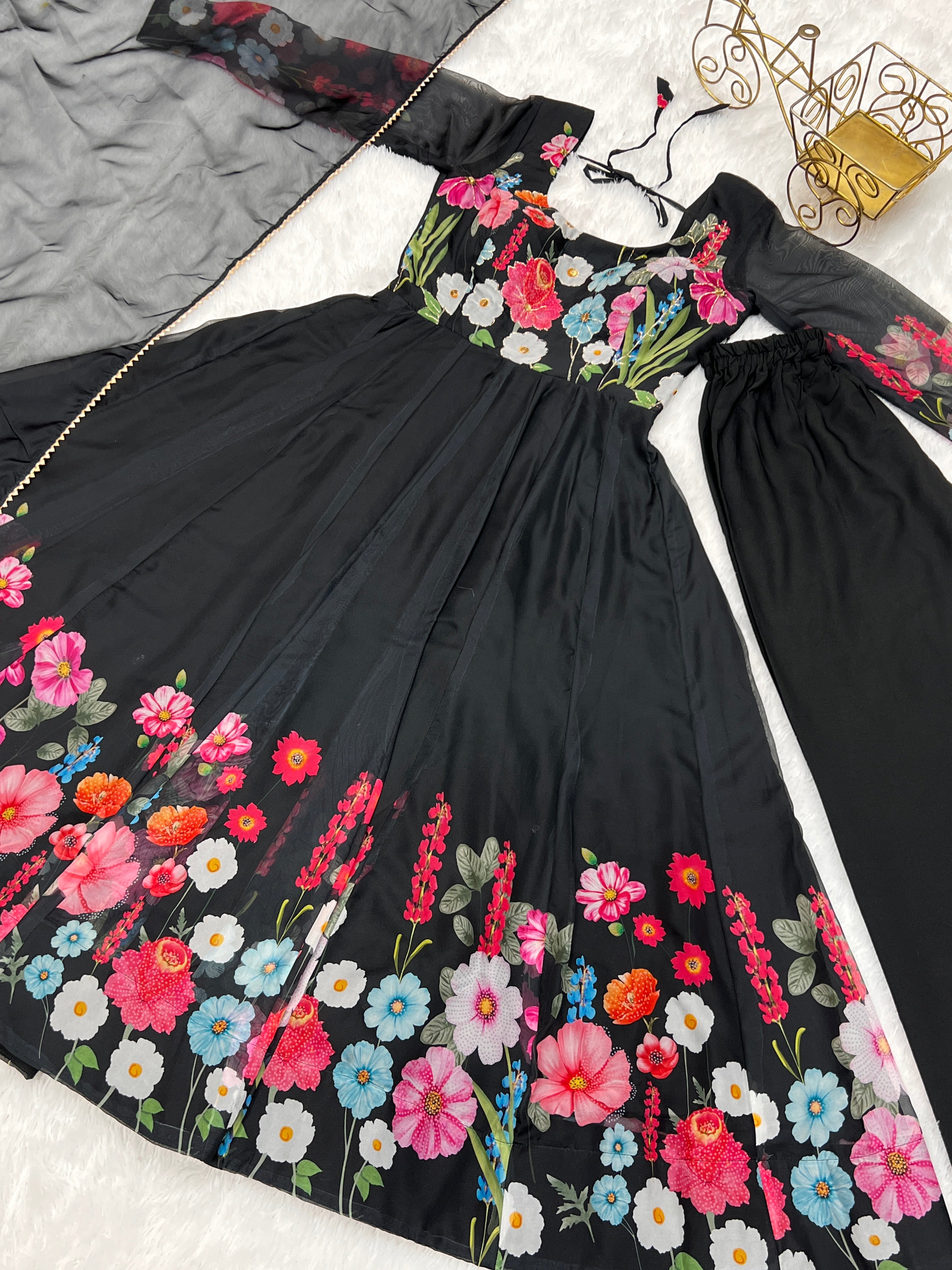 New Collection Hand Worked Organza Ready To Wear Black Suit