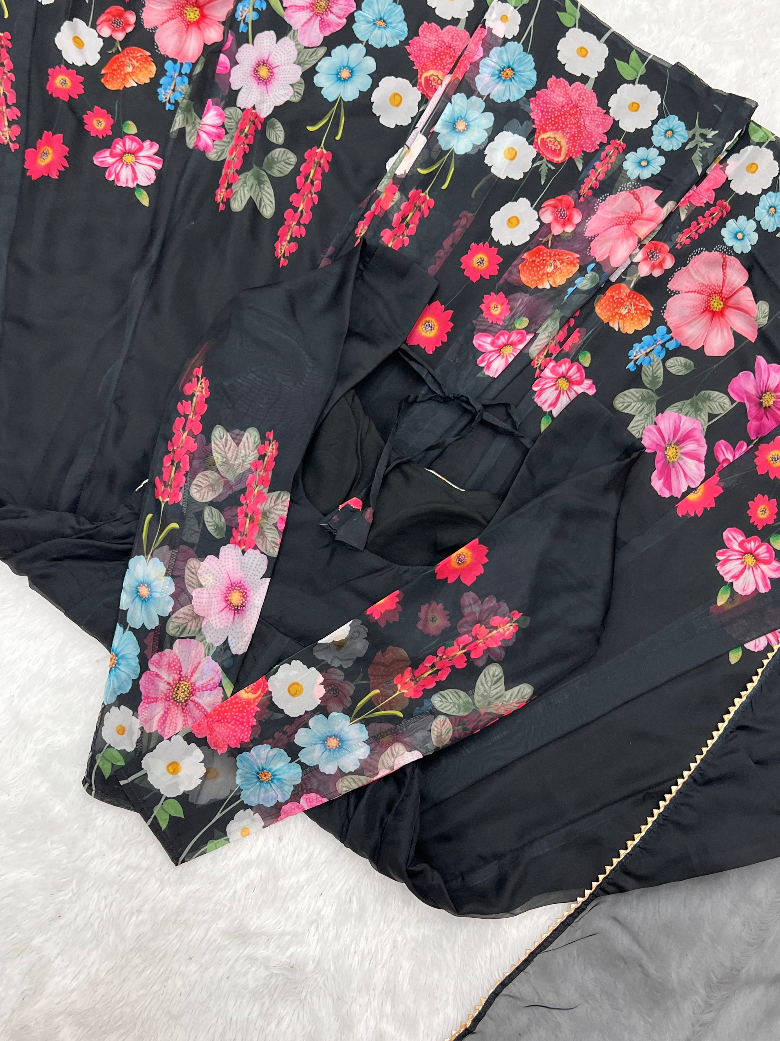 New Collection Hand Worked Organza Ready To Wear Black Suit