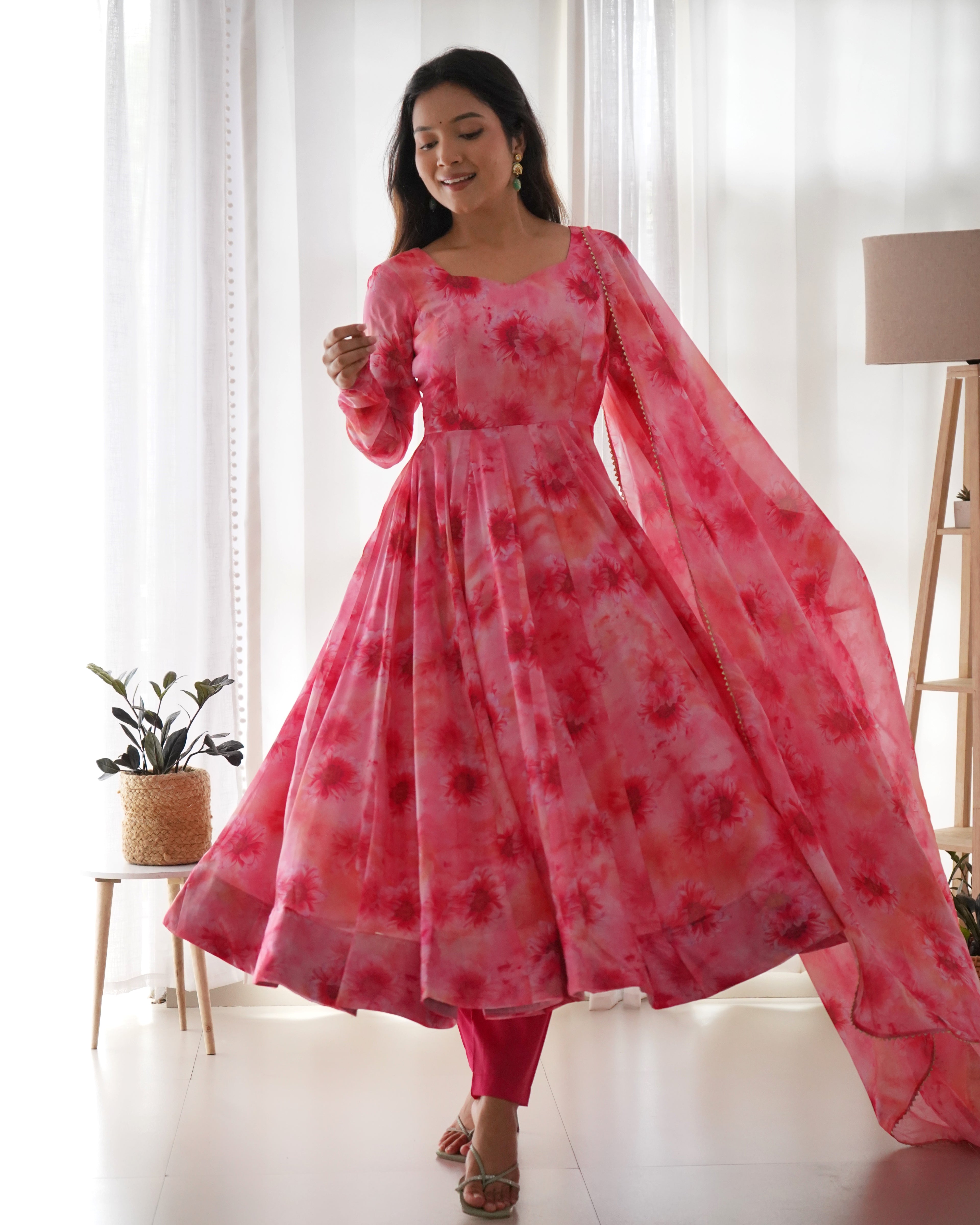 Gorgeous Pink Color Readymade Silk Latest Anarkali Suit