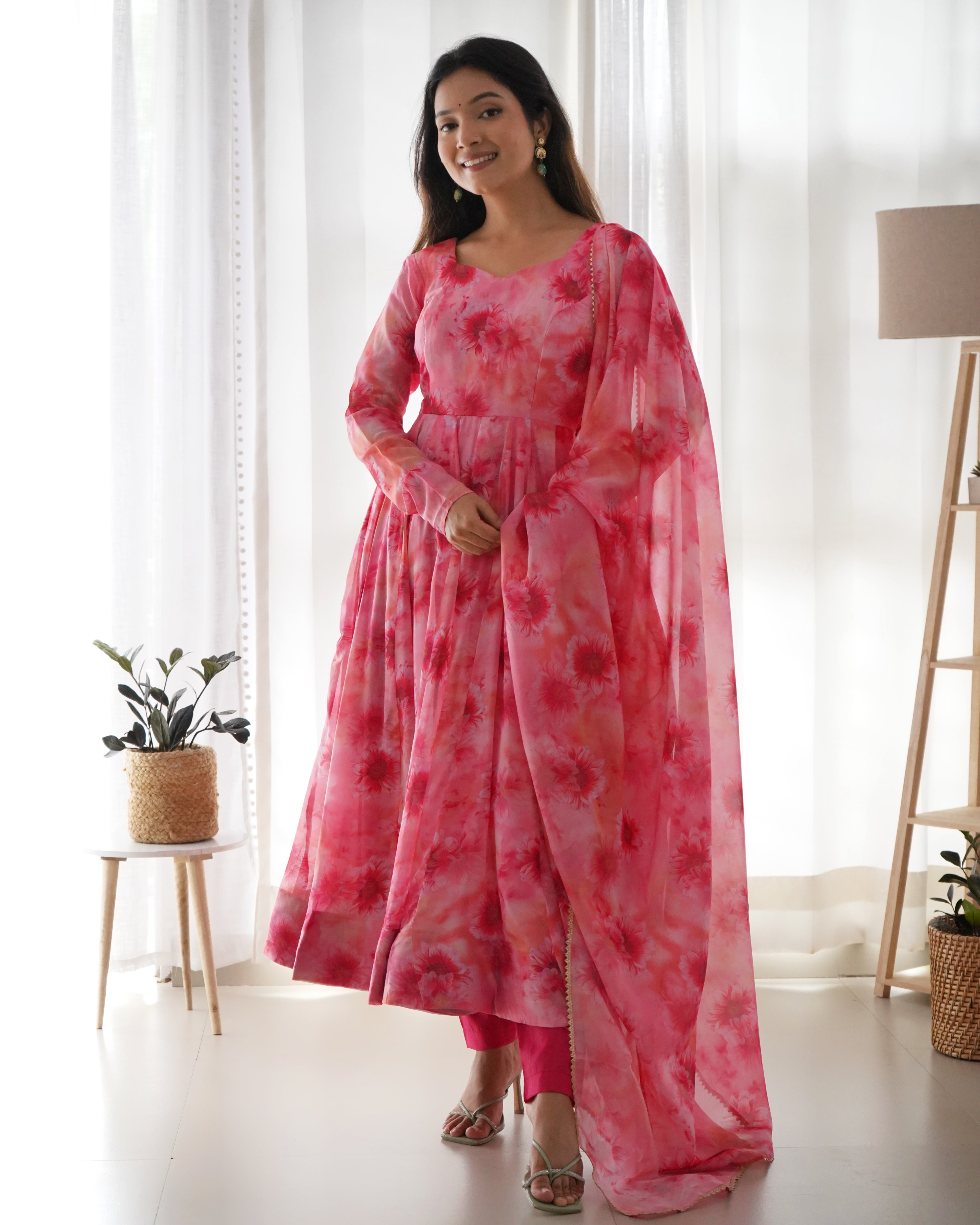 Gorgeous Pink Color Readymade Silk Latest Anarkali Suit