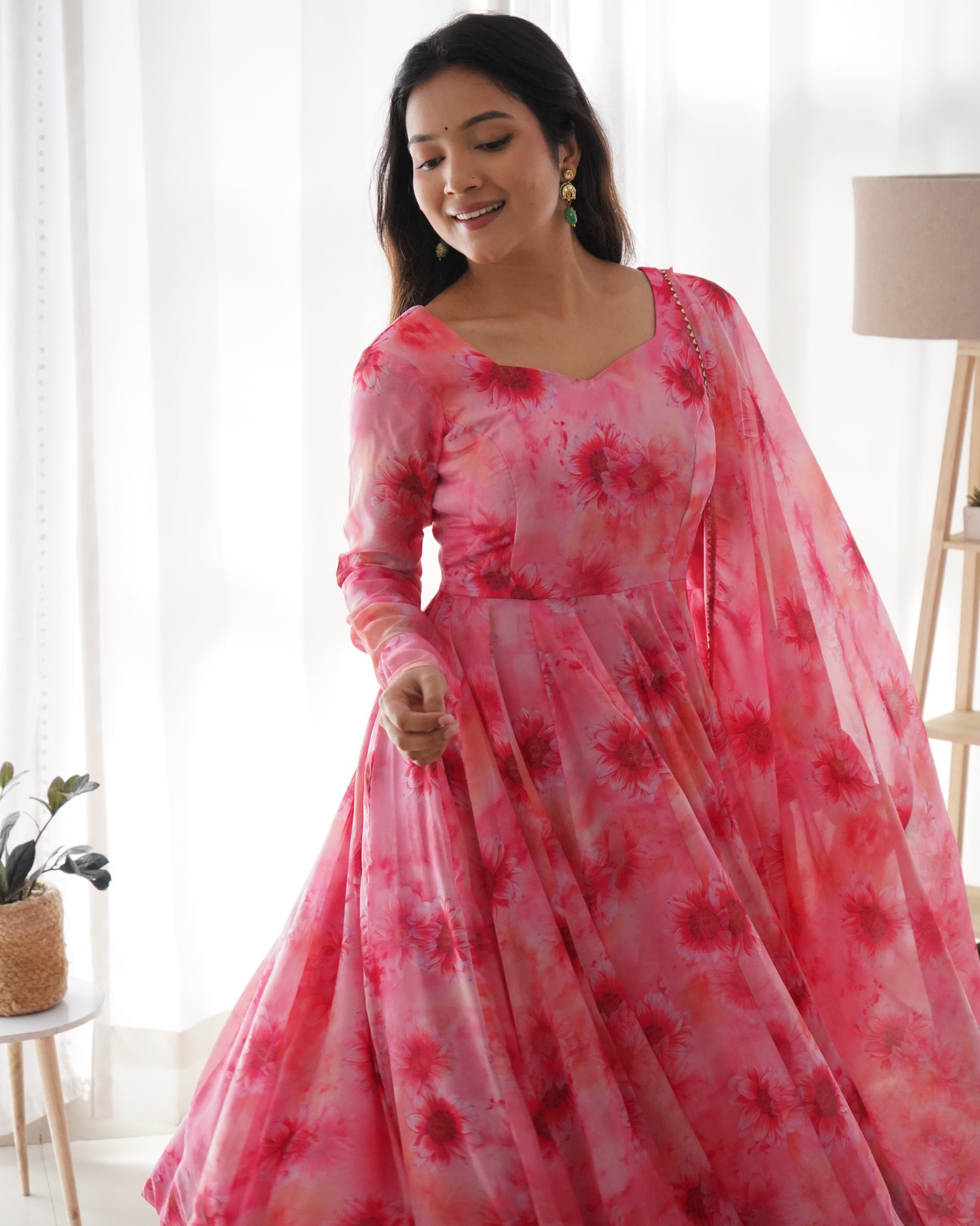 Gorgeous Pink Color Readymade Silk Latest Anarkali Suit