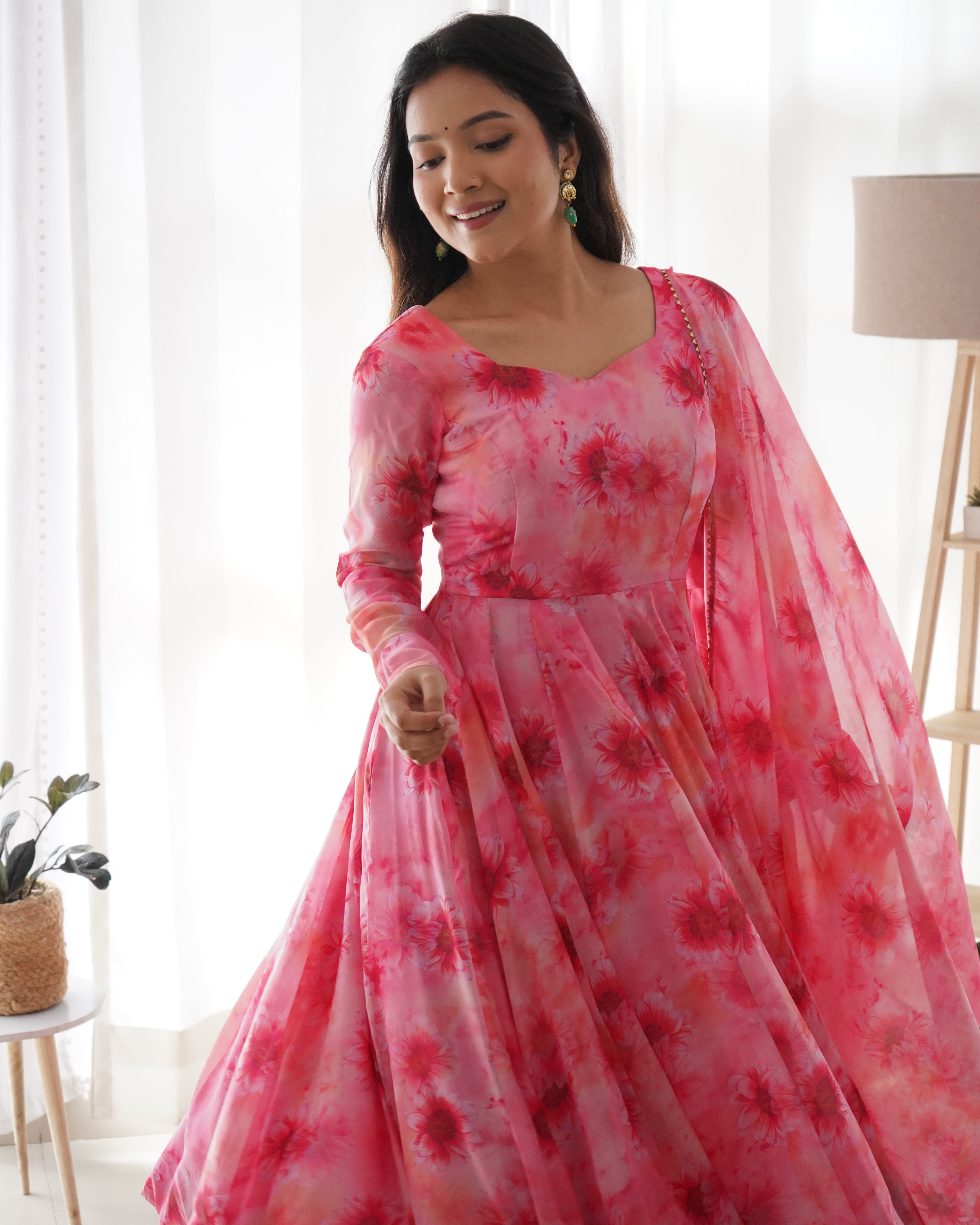 Gorgeous Pink Color Readymade Silk Latest Anarkali Suit
