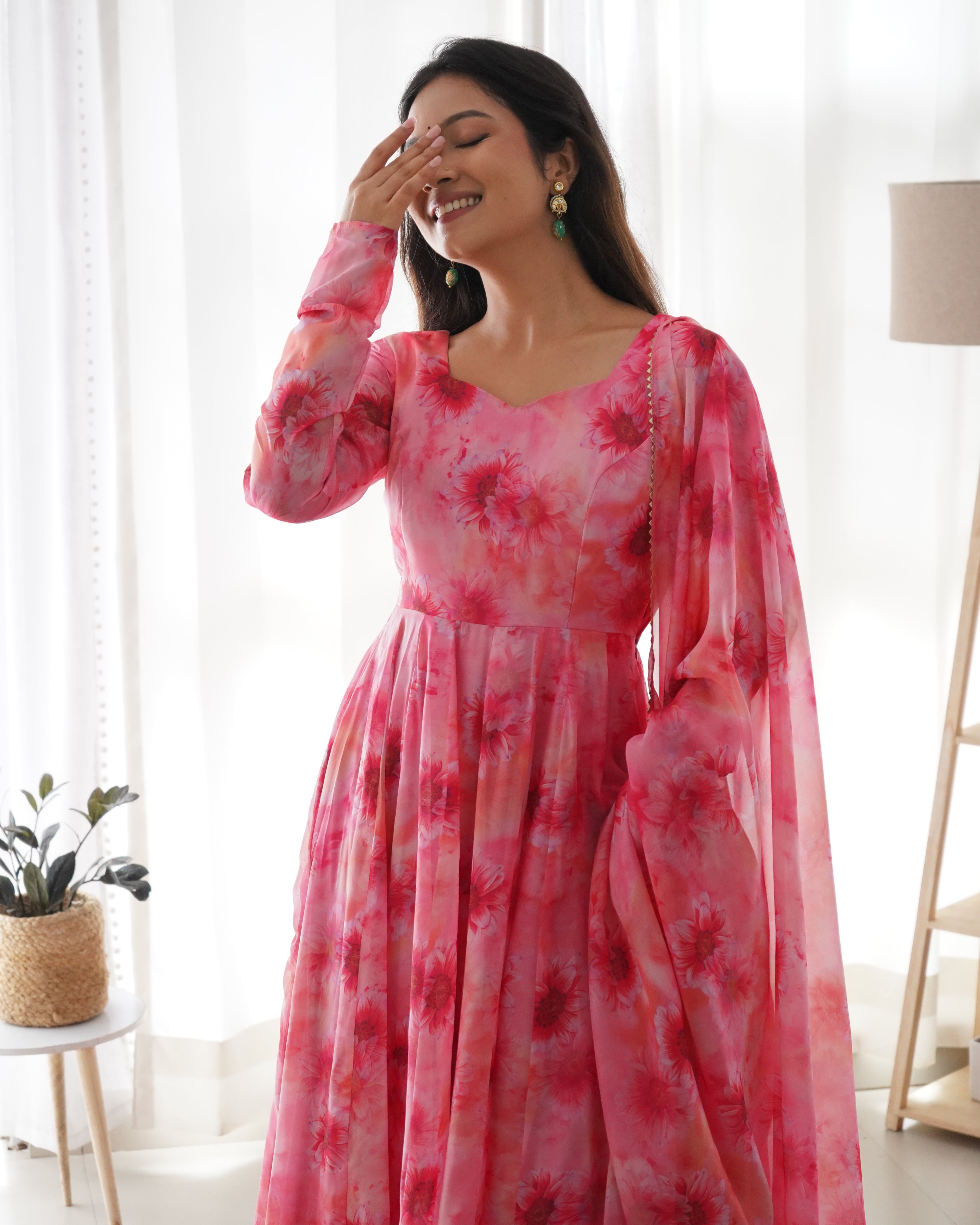 Gorgeous Pink Color Readymade Silk Latest Anarkali Suit