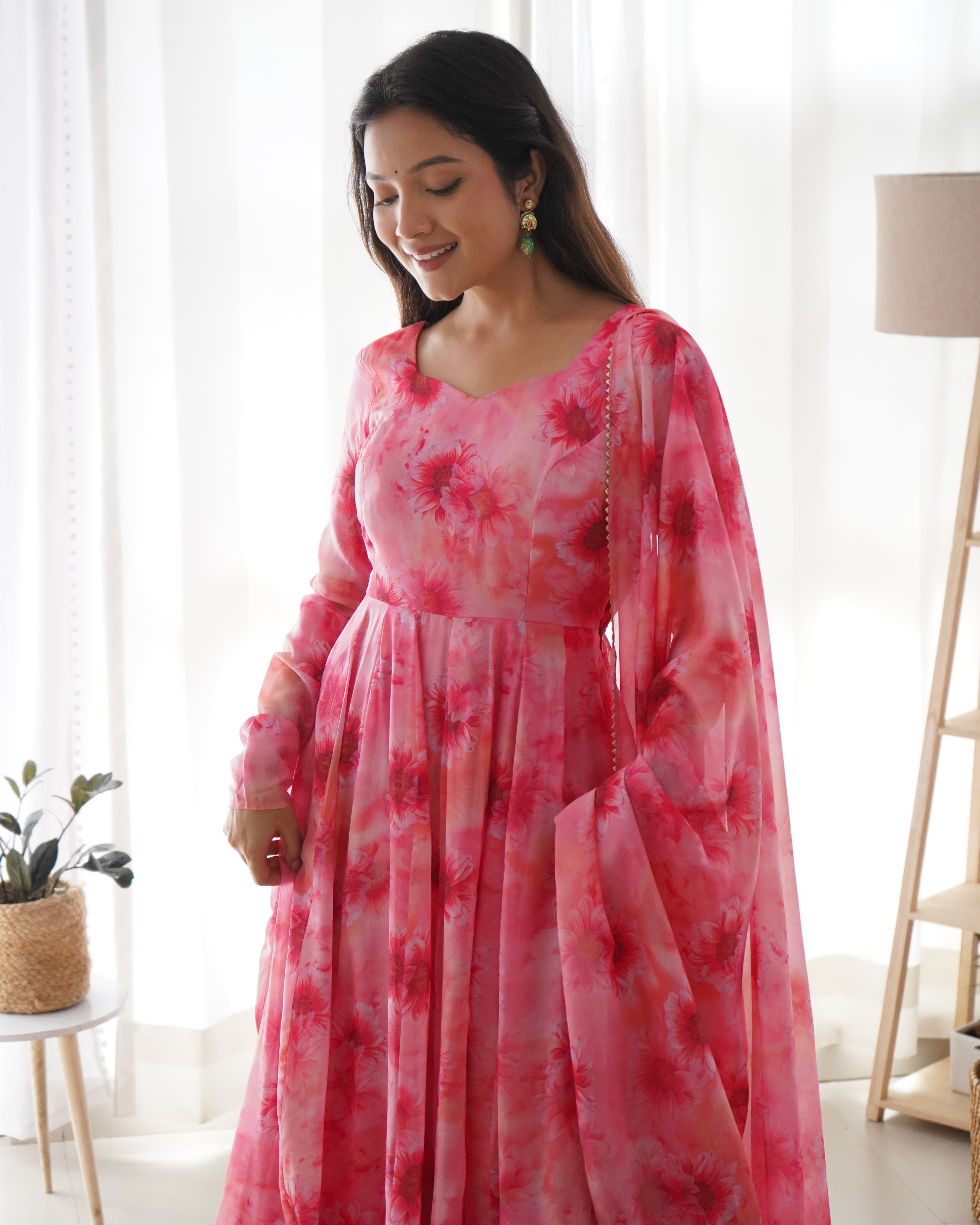 Gorgeous Pink Color Readymade Silk Latest Anarkali Suit