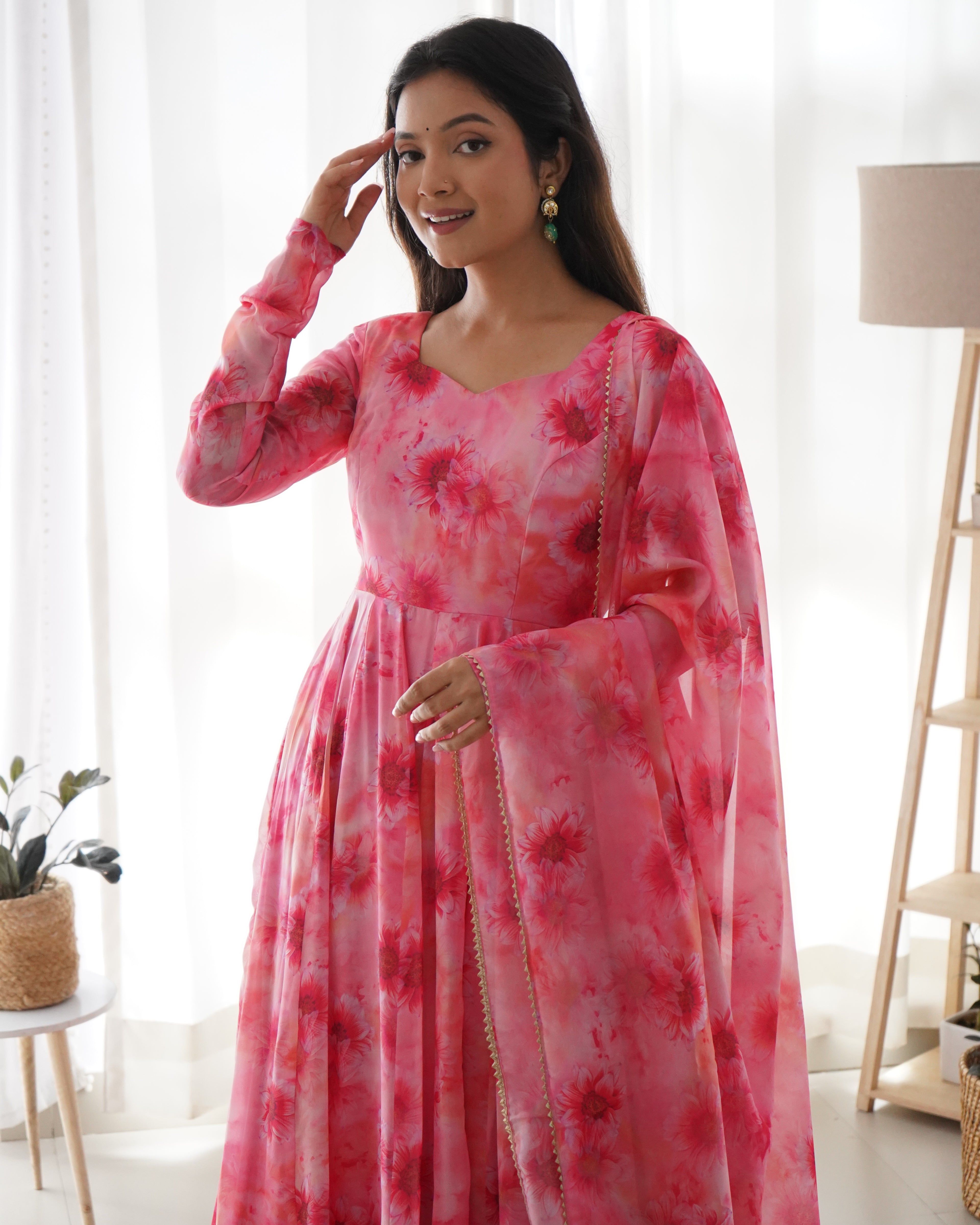 Gorgeous Pink Color Readymade Silk Latest Anarkali Suit